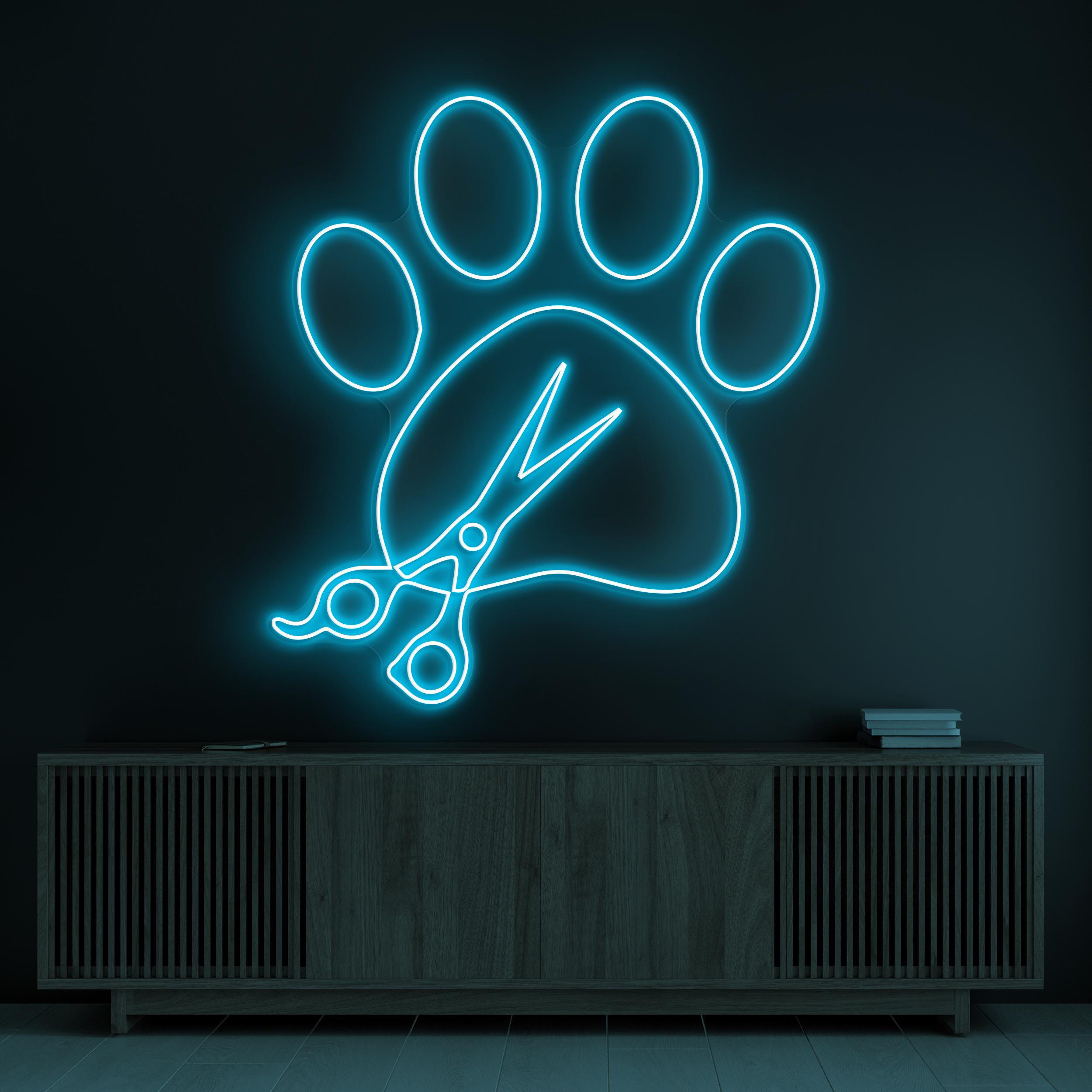 Paw with Scissors Neon Sign, Paw Print Scissors LED Light, Pet Trim Neon Light, Animal Cut Neon Light, Pet Grooming Wall Art, Pet Shop Decor