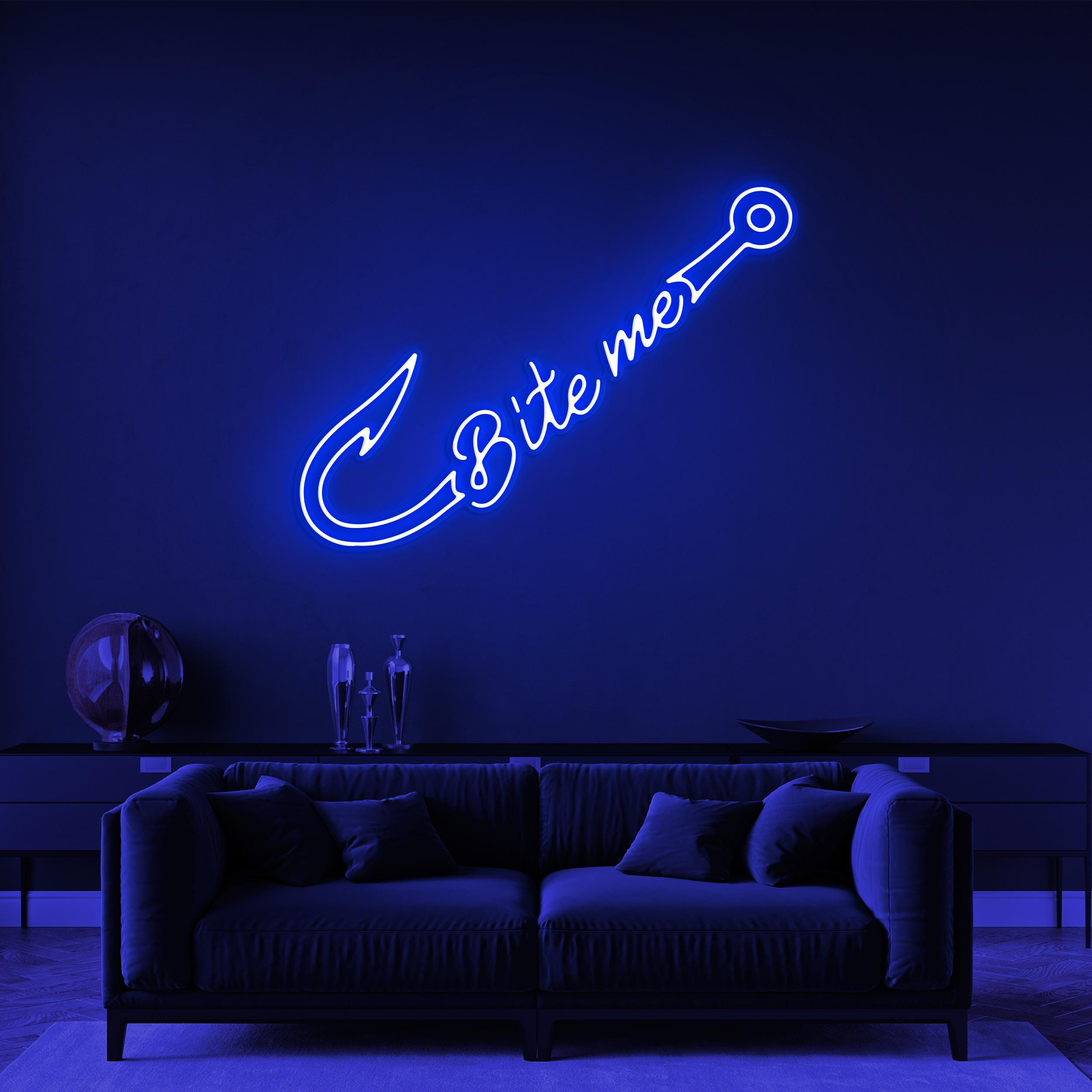 Bite Me Neon Signs, Bite Me Led Light, Fishing Hook LED Neon Art, Home Wall Decor, Custom Bite Neon Sign, Fishing Wall Art, Fish Bite Sign