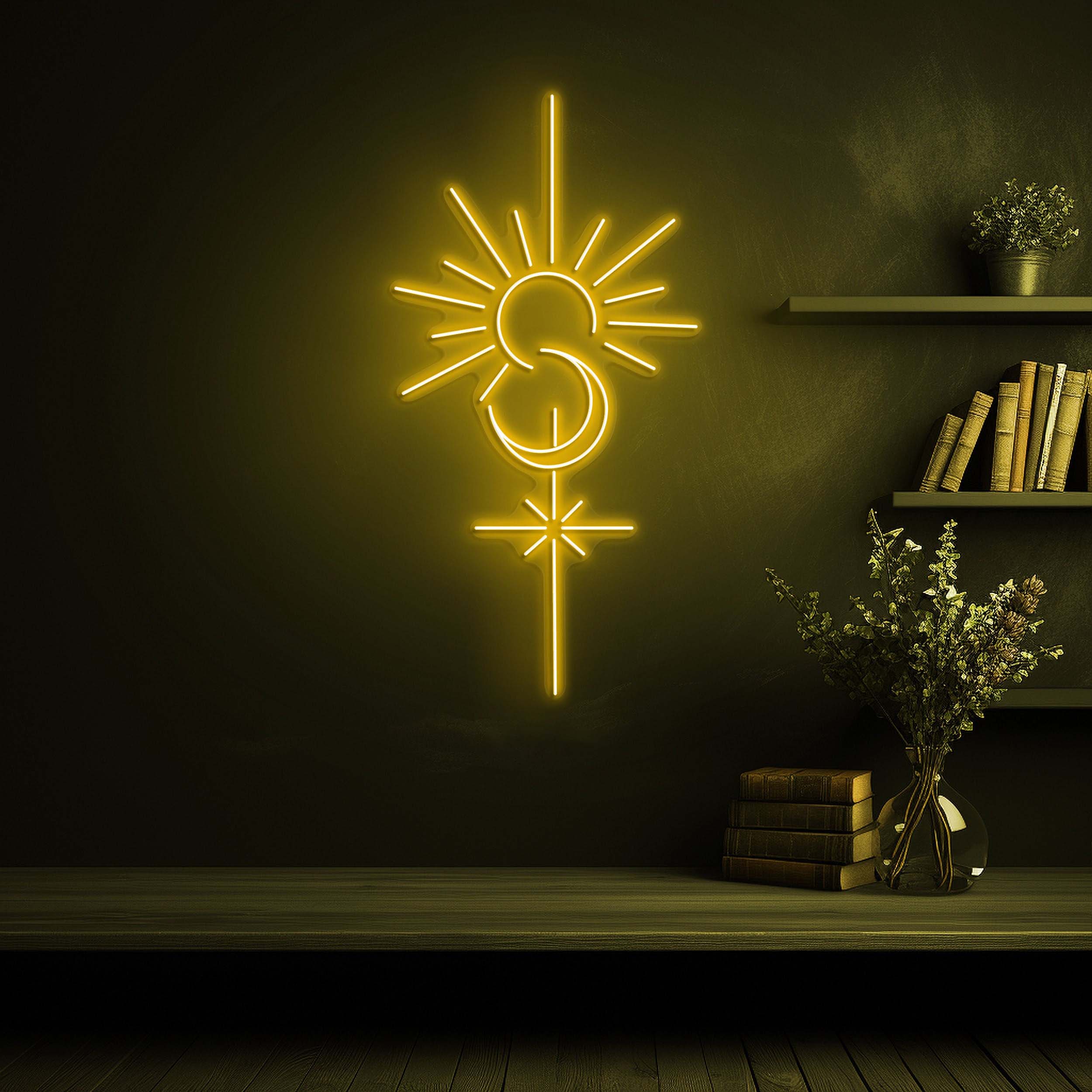 Sun Moon Neon Sign, LED Moon Phases Light, Sun and Moon Neon Art, Bedroom & Living Room Decor, Home Bar Wall Art, Led Sun Light, Gift Idea