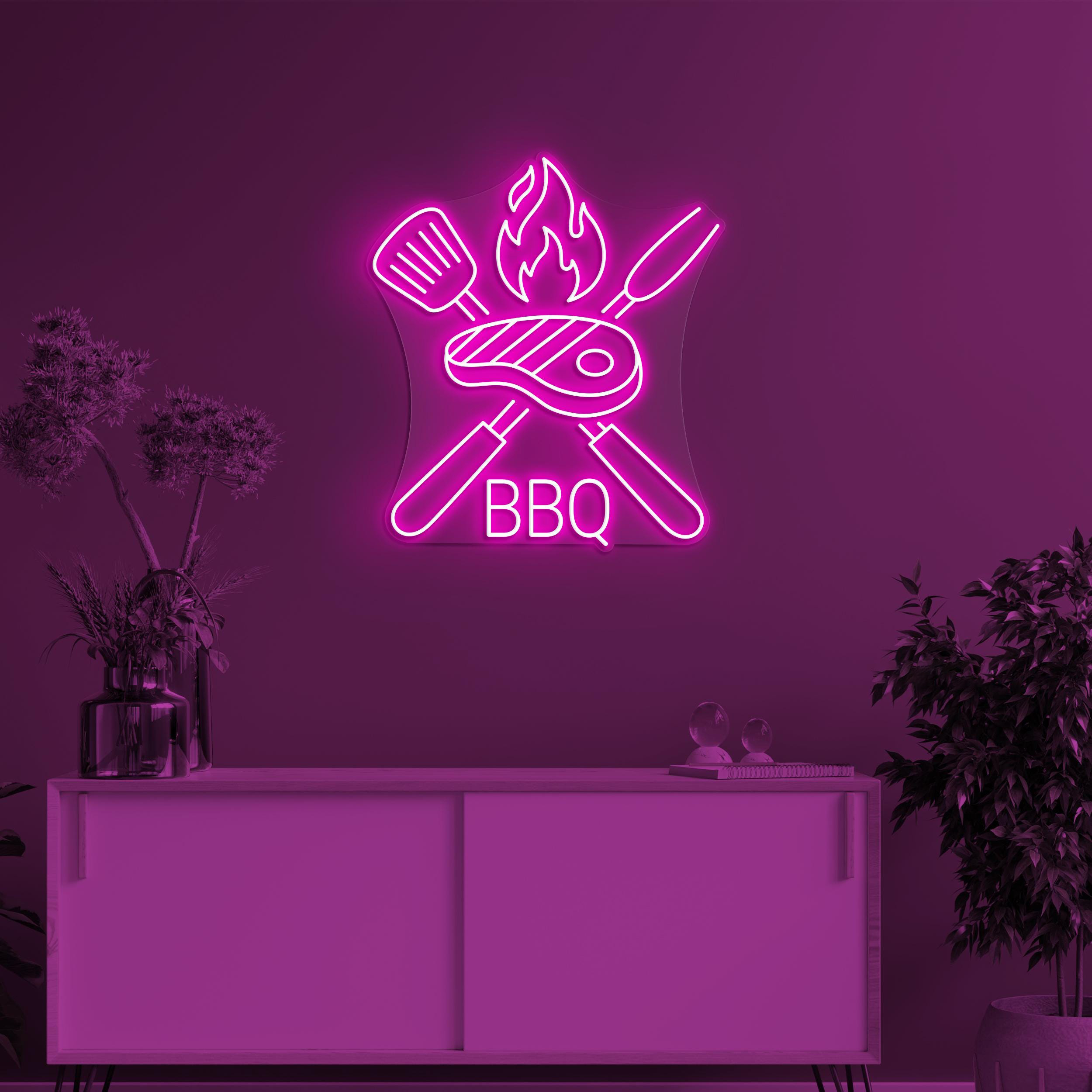 BBQ Neon Sign, BBq Led Light, Fire Meat Sign, Barbeque Wall Decor, Spoon Wall Art, BBQ Lover Gift, Home Room BBQ Party Decor, Restaurant Art