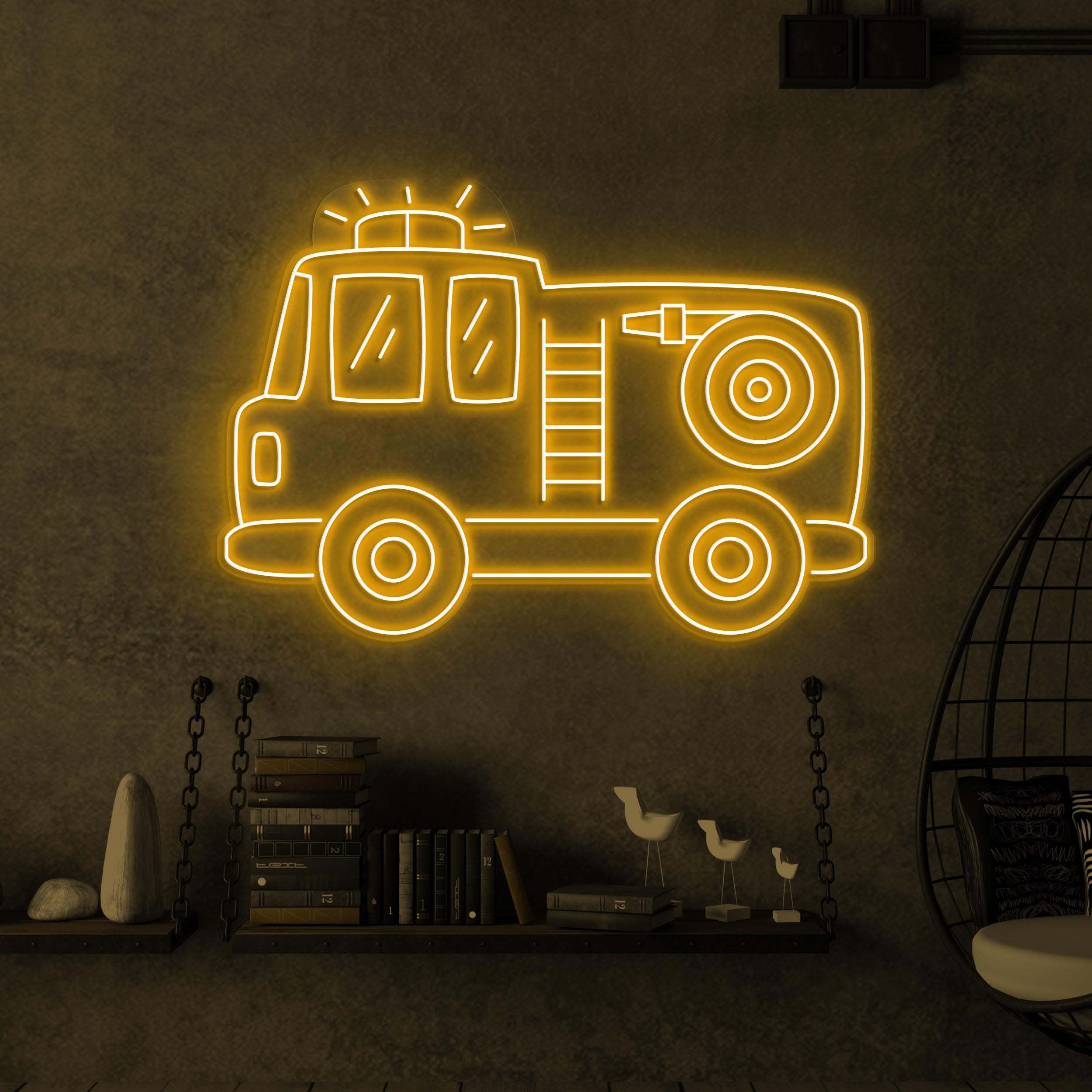 Fire Truck Neon Sign, Fire Truck LED Light, Firefighter Hero Wall Decor, Brave Firefighter Art, Firefighter Office Light, Rescue Room Decor