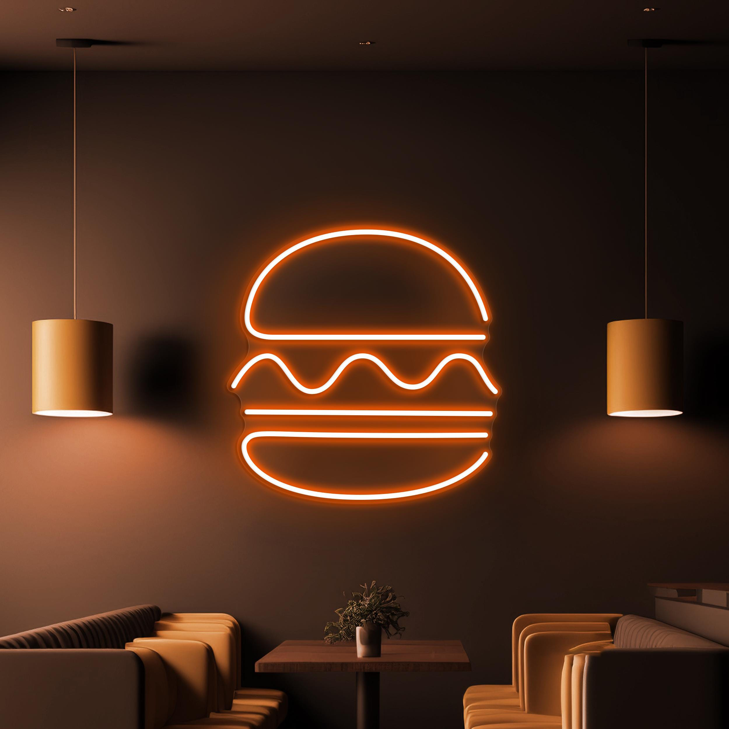 Burger Neon Sign, Burger LED Light, Fast Food Wall Decor, Kitchen Wall Art, Hamburger Neon Light, Street Food Decor, Burger Shop Neon Art