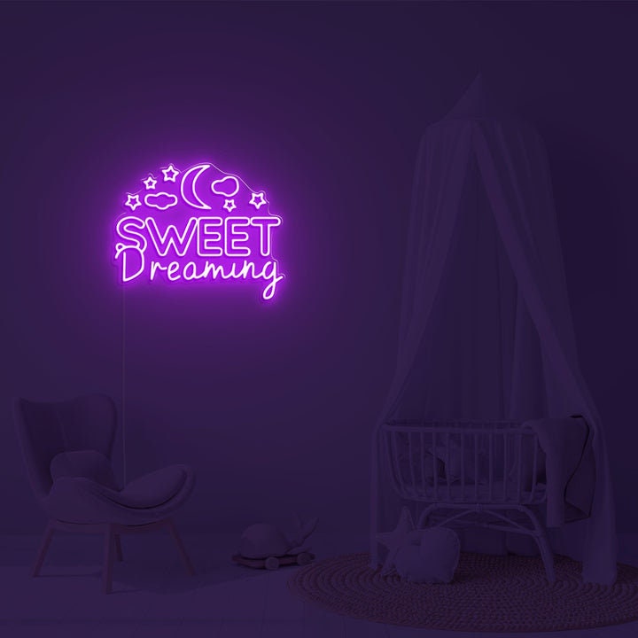 Sweet Dreaming Neon Sign, Moon Star Neon Light, Kid's Room Bedroom Decor, Led Night Light, Wedding Bar Business Wall Decor, Unique Gift Idea