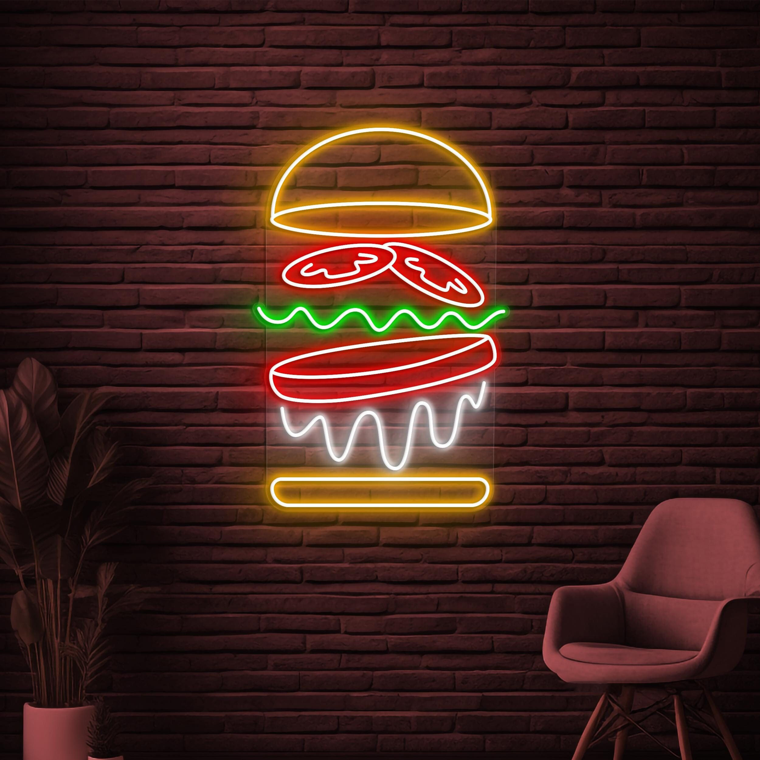 Burger Neon Sign, Burger LED Light, Restaurant Wall Decor, Fast Food Neon Light, Burger Lover Sign, Burger Shop Neon Art, Street Food Decor