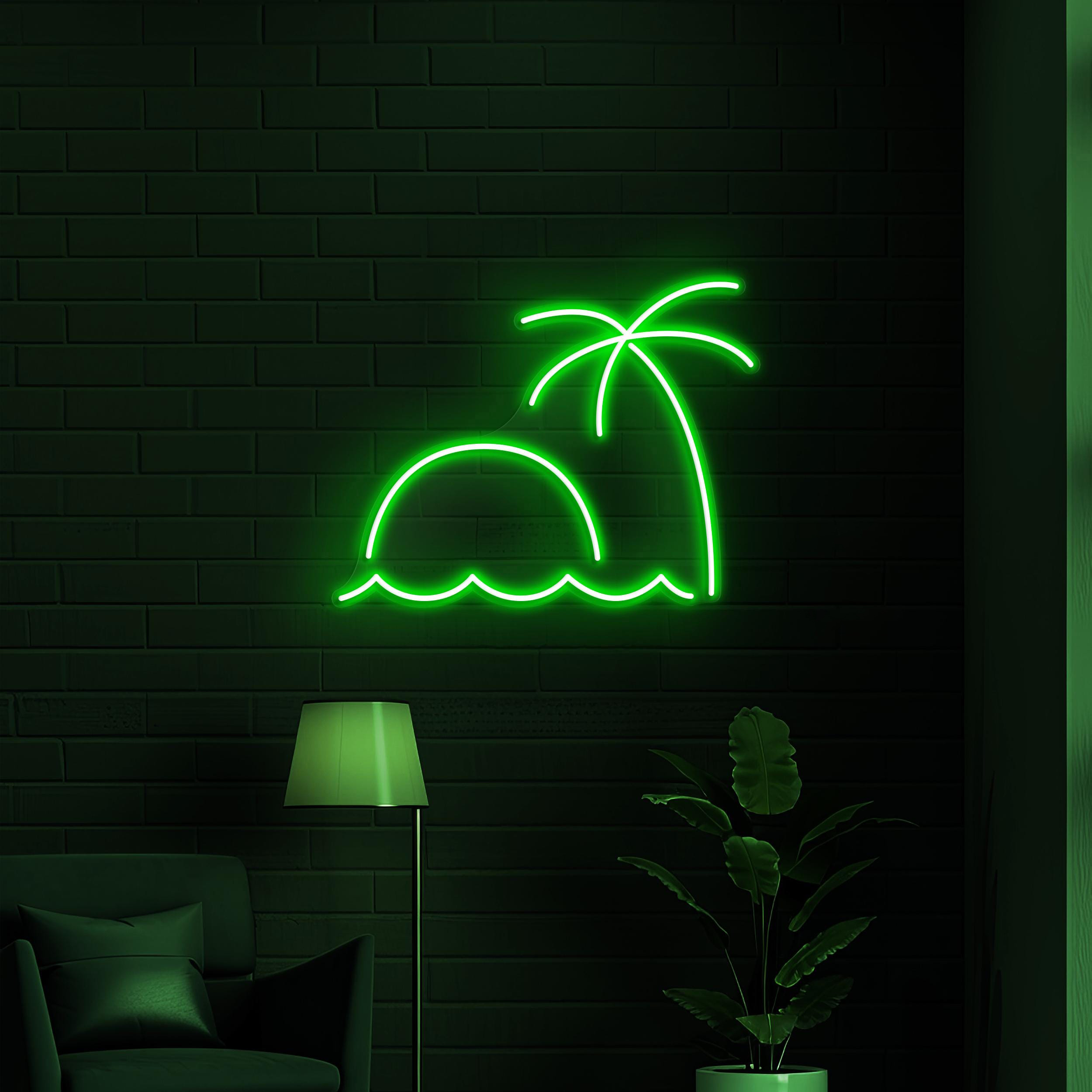 Beach Sunset Neon Sign, Beach Sunset LED Light, Ocean Waves Wall Decor, Beach & Tree Sunset Sign for Home, Beach Bar Decor, Beach Lover
