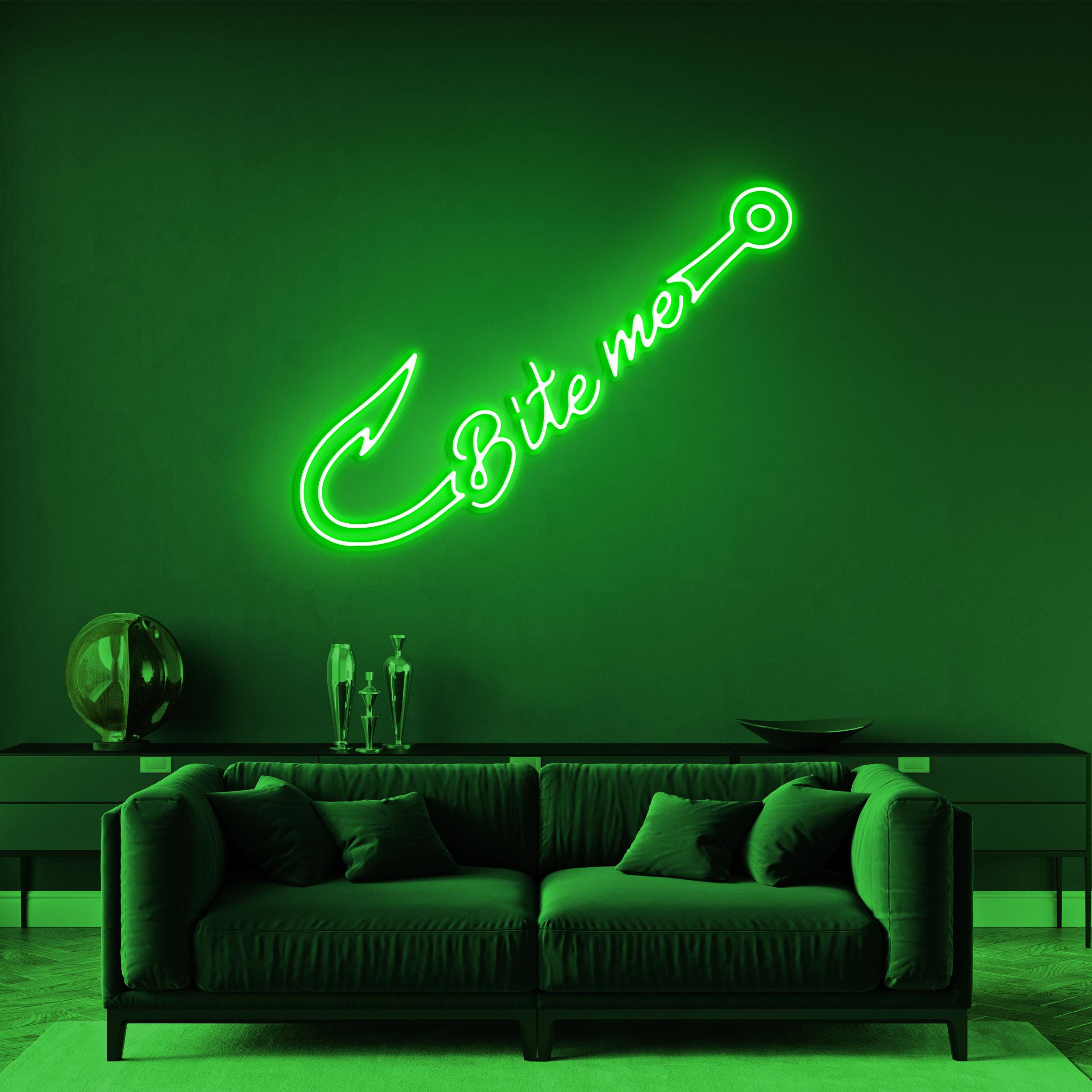 Bite Me Neon Signs, Bite Me Led Light, Fishing Hook LED Neon Art, Home Wall Decor, Custom Bite Neon Sign, Fishing Wall Art, Fish Bite Sign