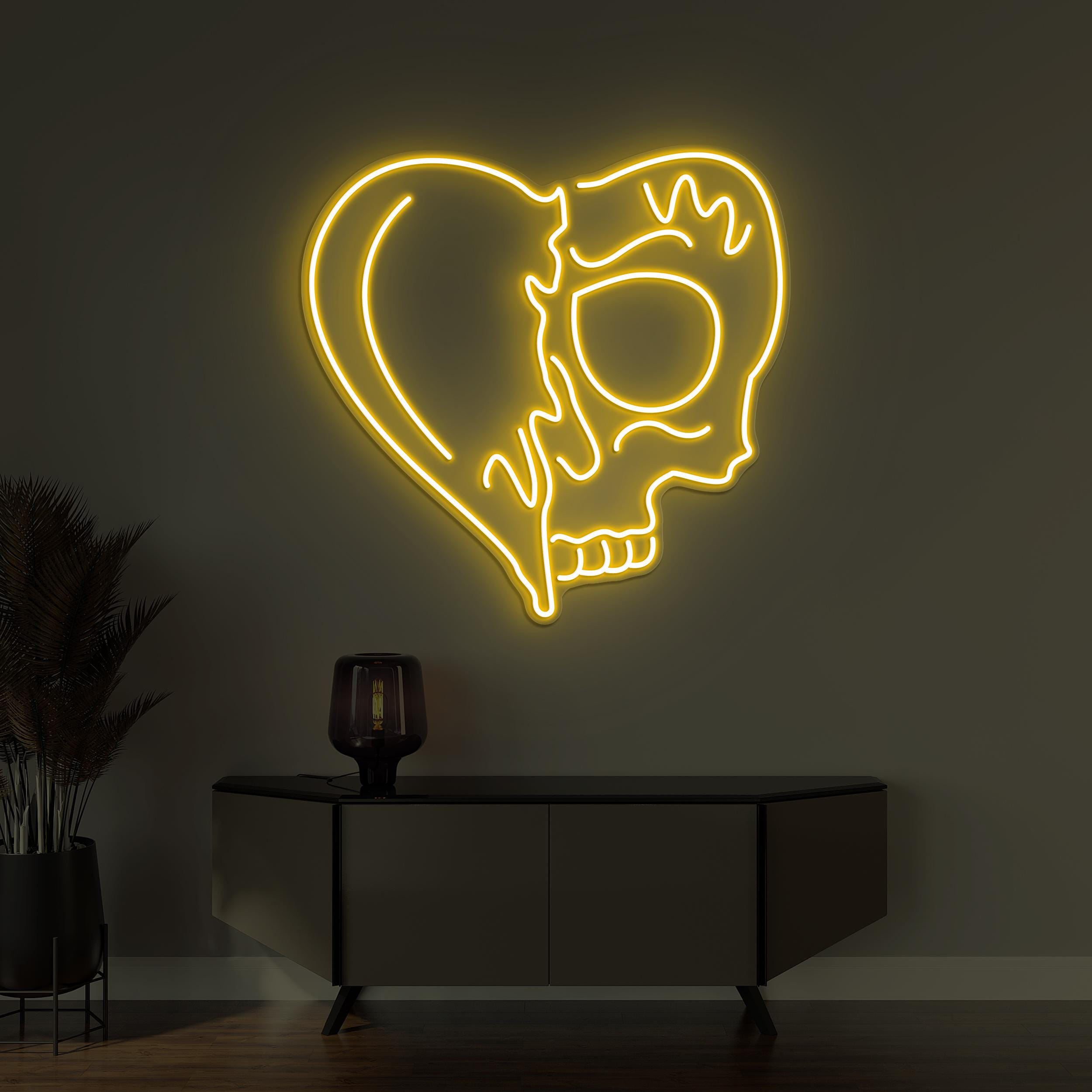 Heart and Skull Neon Sign, Heart and Skull LED Light, Custom Neon Sign, Halloween Wall Decor, Skull Head With Heart Sign, Skeleton Heart Art