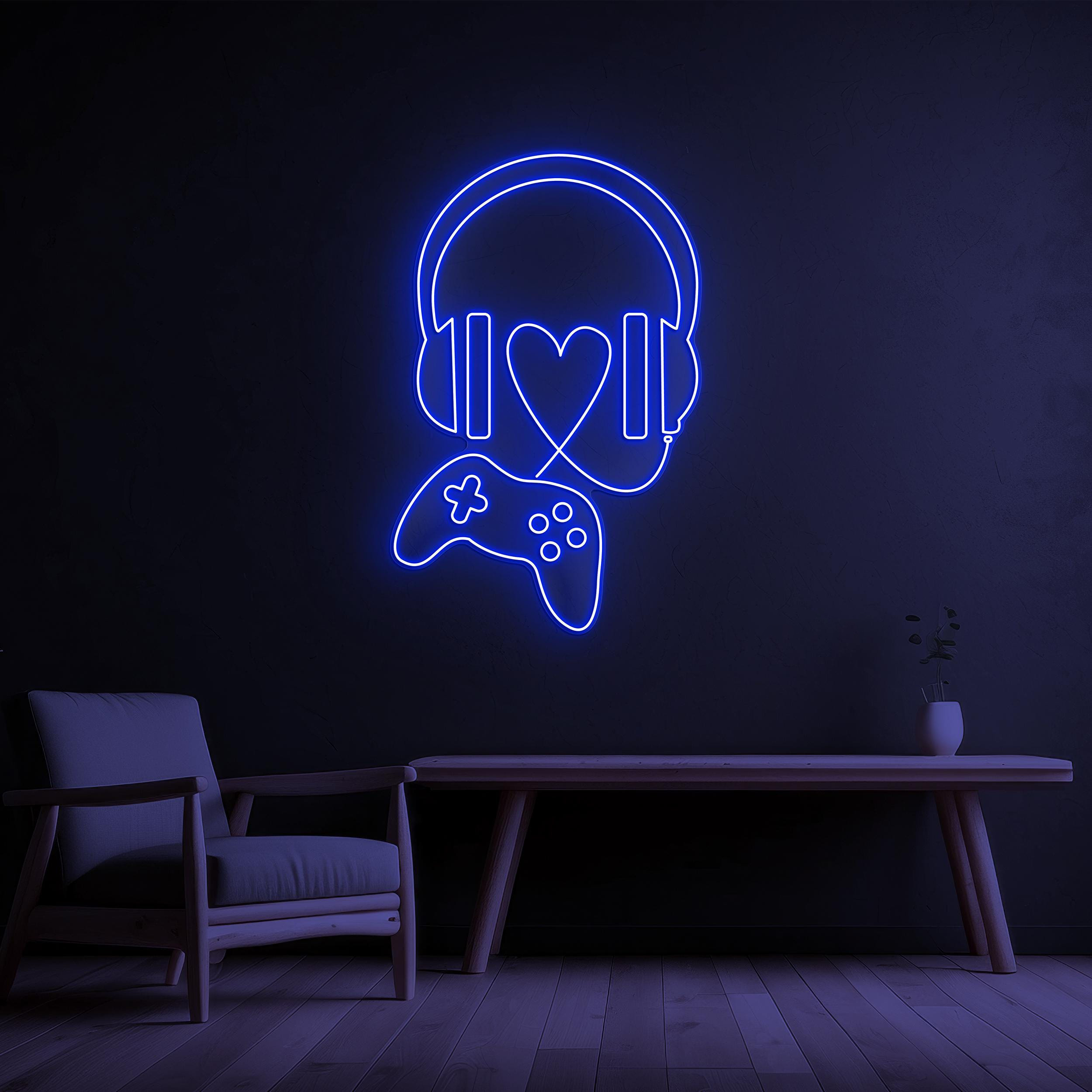 Headphone Neon Sign, Game Controller Led Light, Game Player Wall Decor, Headphone With Heart Sign, Game Room Wall Decor, Game Lover Gift