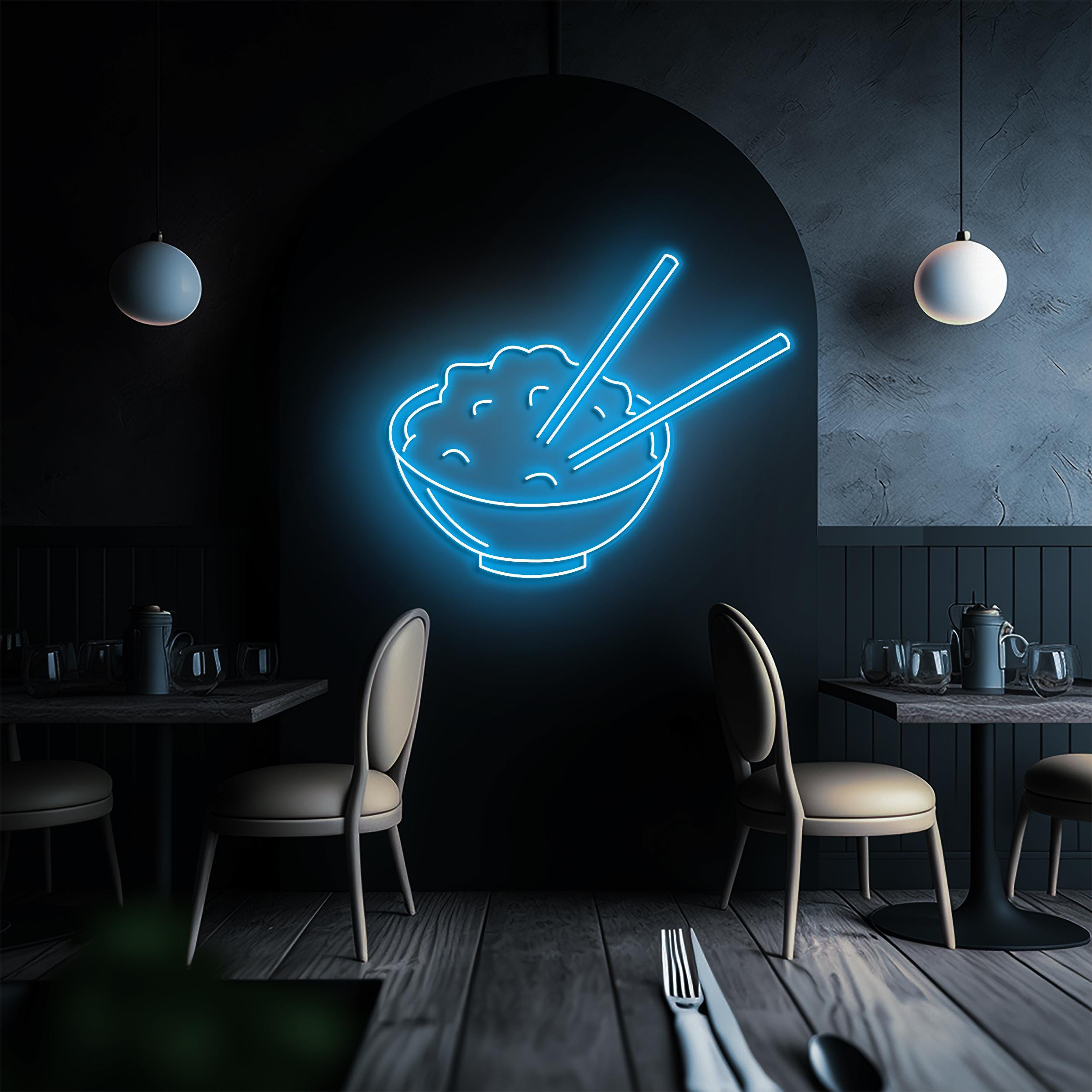 Rice Bowl Neon Sign, Rice Bowl LED Light, Asian Food LED Neon Art, Home Wall Decor, Kitchen Wall decor, Restaurant Wall Decor, Food Lover