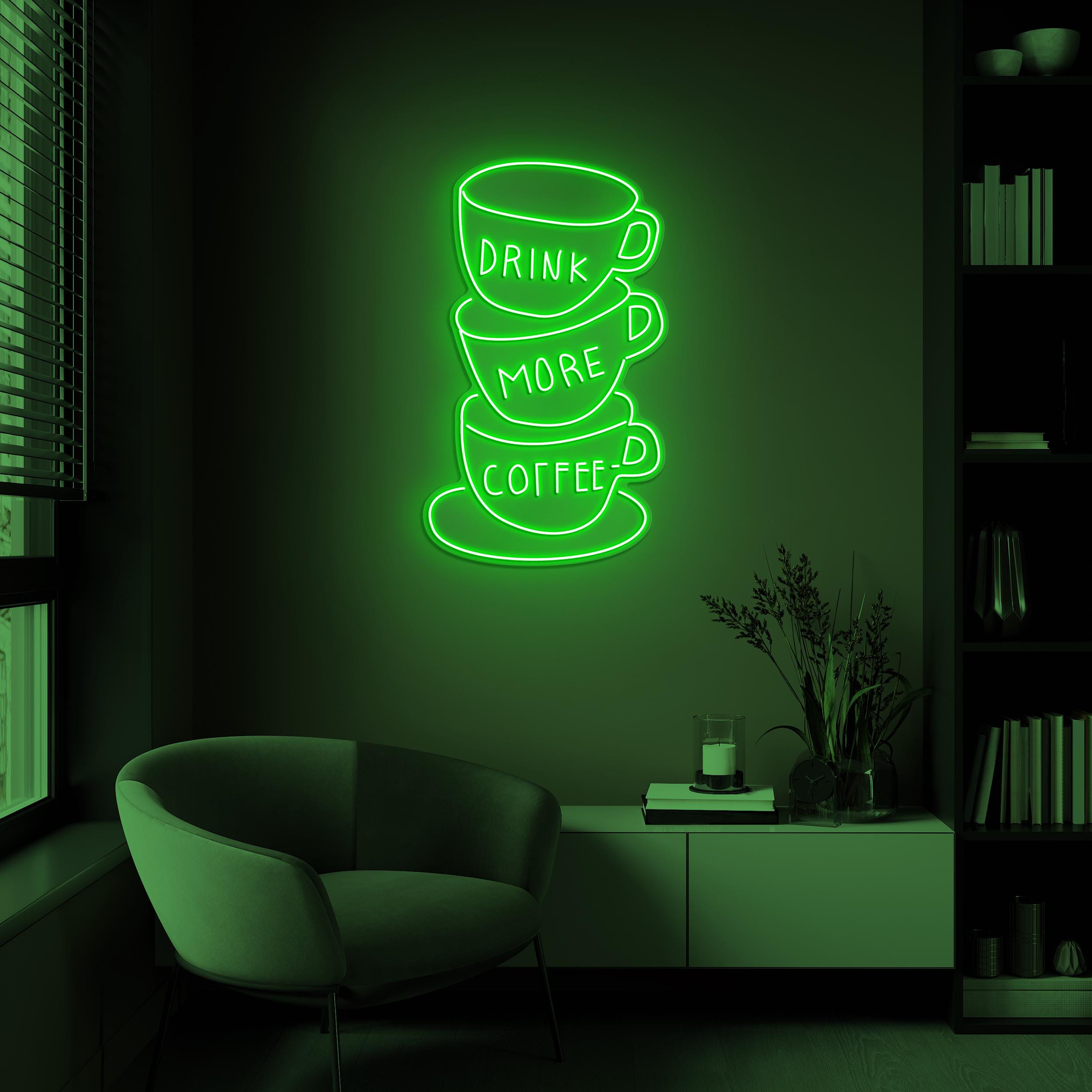 Drink More Coffee Neon Sign, Drink More Coffee LED Light, Drink More Coffee Wall Art, Coffee Lover Gift, Cups Wall Art, Home Room Shop Decor