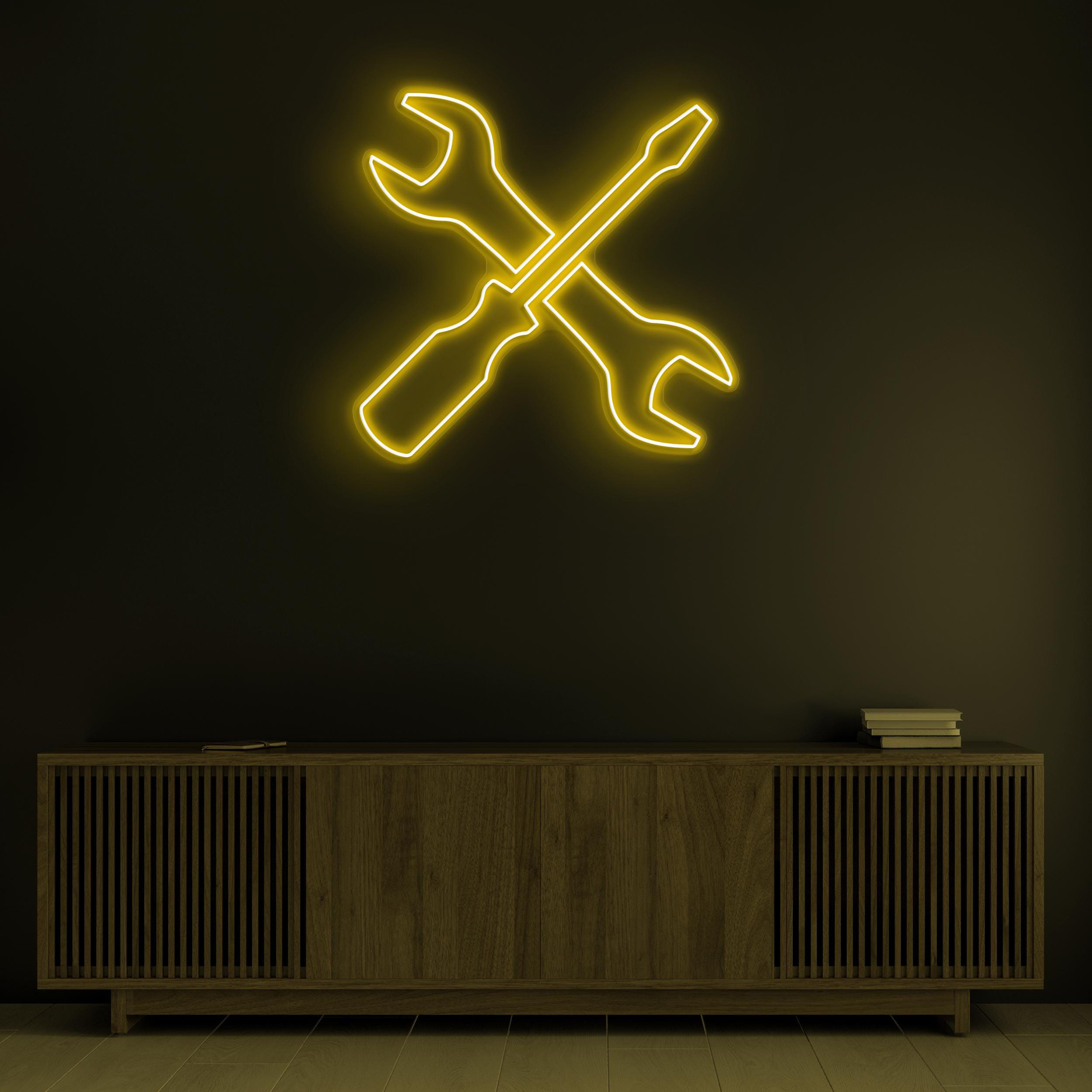Wrench and Screwdriver Neon Sign, Tools LED Light, Garage Wall Decor, Wrench and Screwdriver Art, Mechanic Tools Light, Car Service Decor