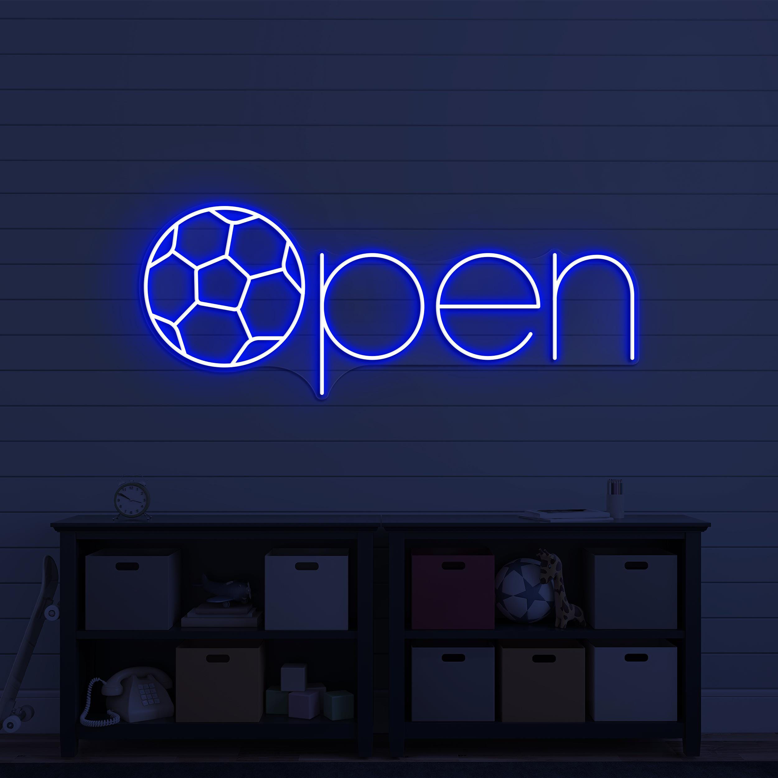 Open Neon Sign, Open LED Light, Soccer Open Wall Art, Football Open Club Neon Light, Business Logo Wall Decor, Sports Shop Open Led Sign