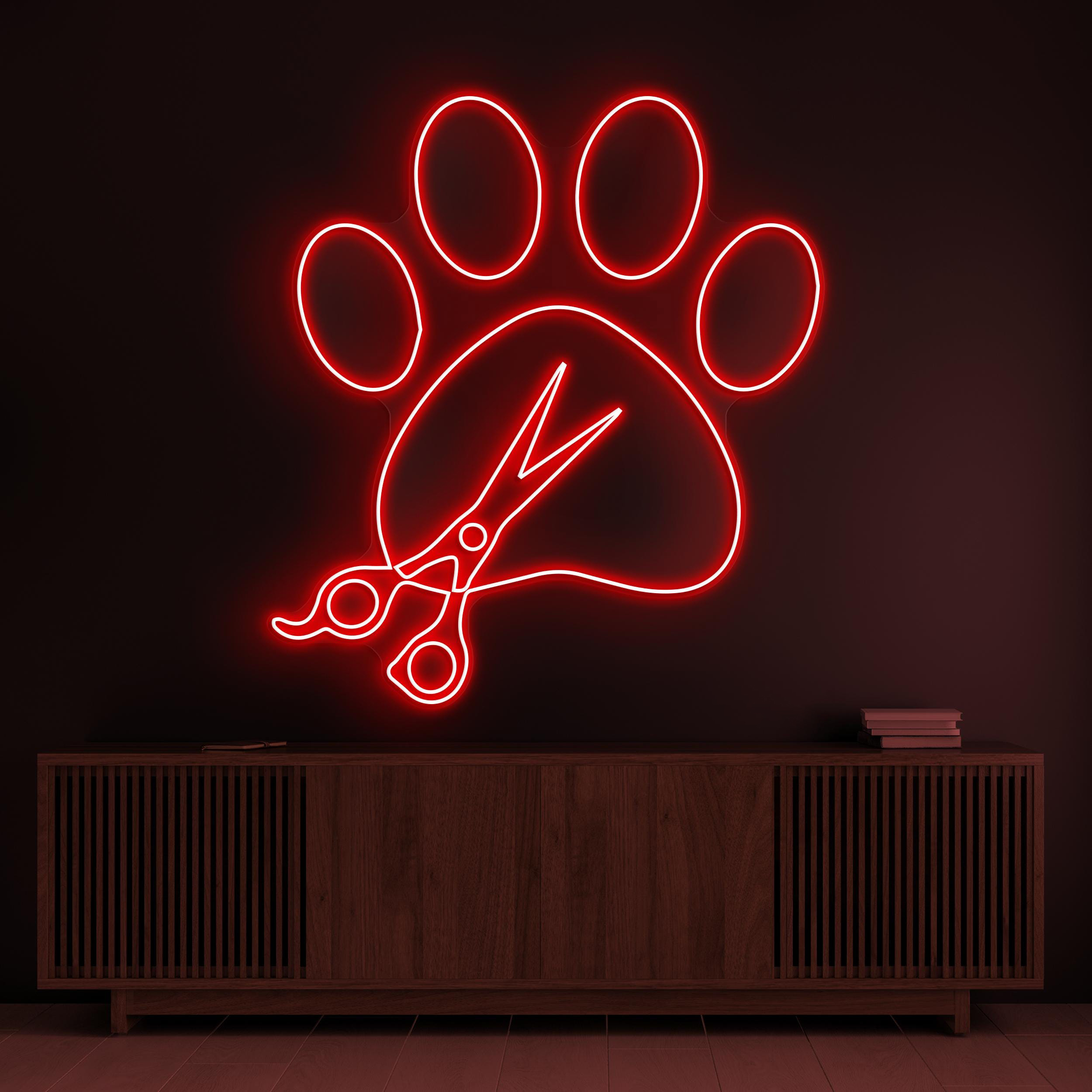 Paw with Scissors Neon Sign, Paw Print Scissors LED Light, Pet Trim Neon Light, Animal Cut Neon Light, Pet Grooming Wall Art, Pet Shop Decor