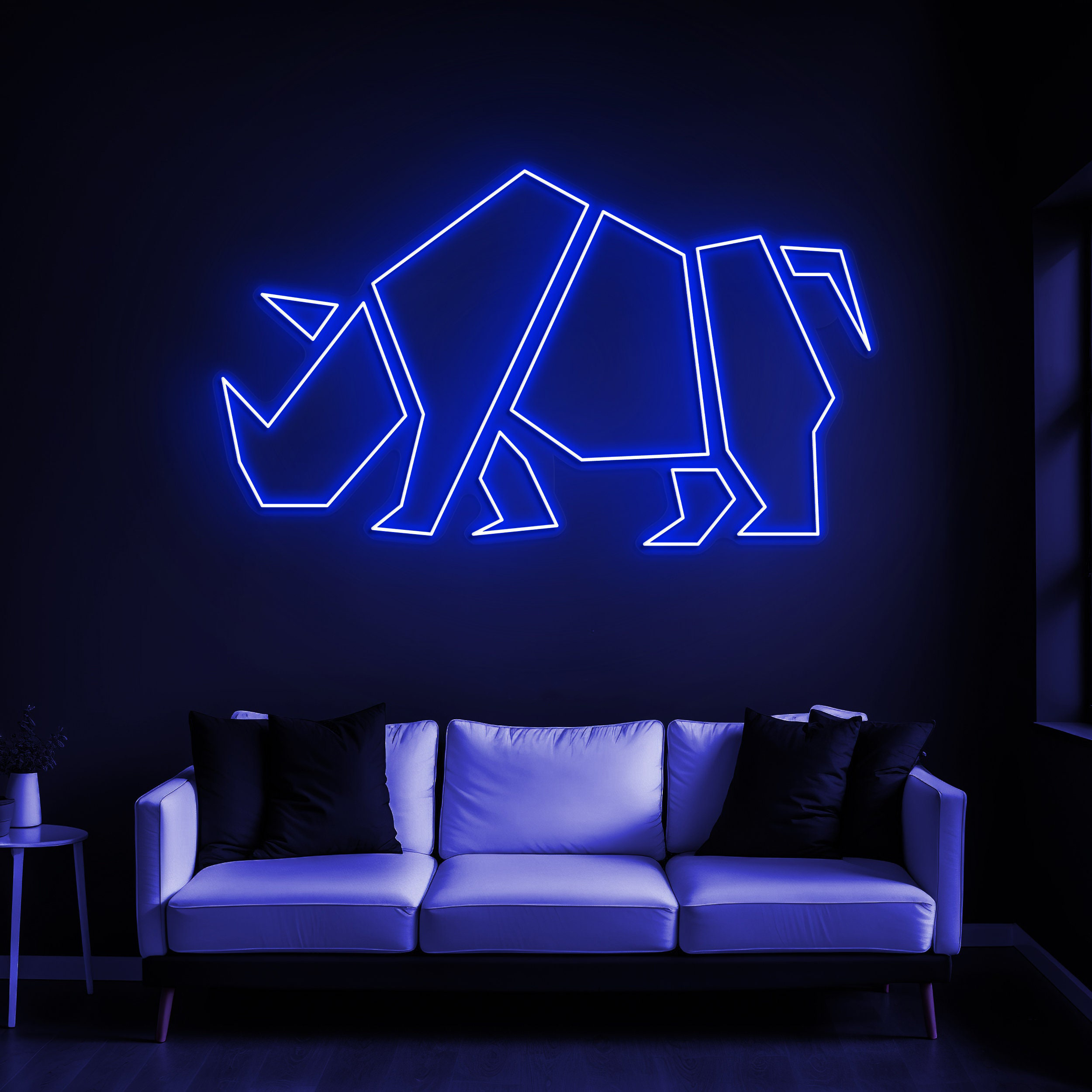 Rhino LED Neon Sign, Geometric Rhino Wall Decor, Custom Party Room Decoration, Neon Bedroom Rhinoceros Sign, Animal Head LED Neon Art, Sign