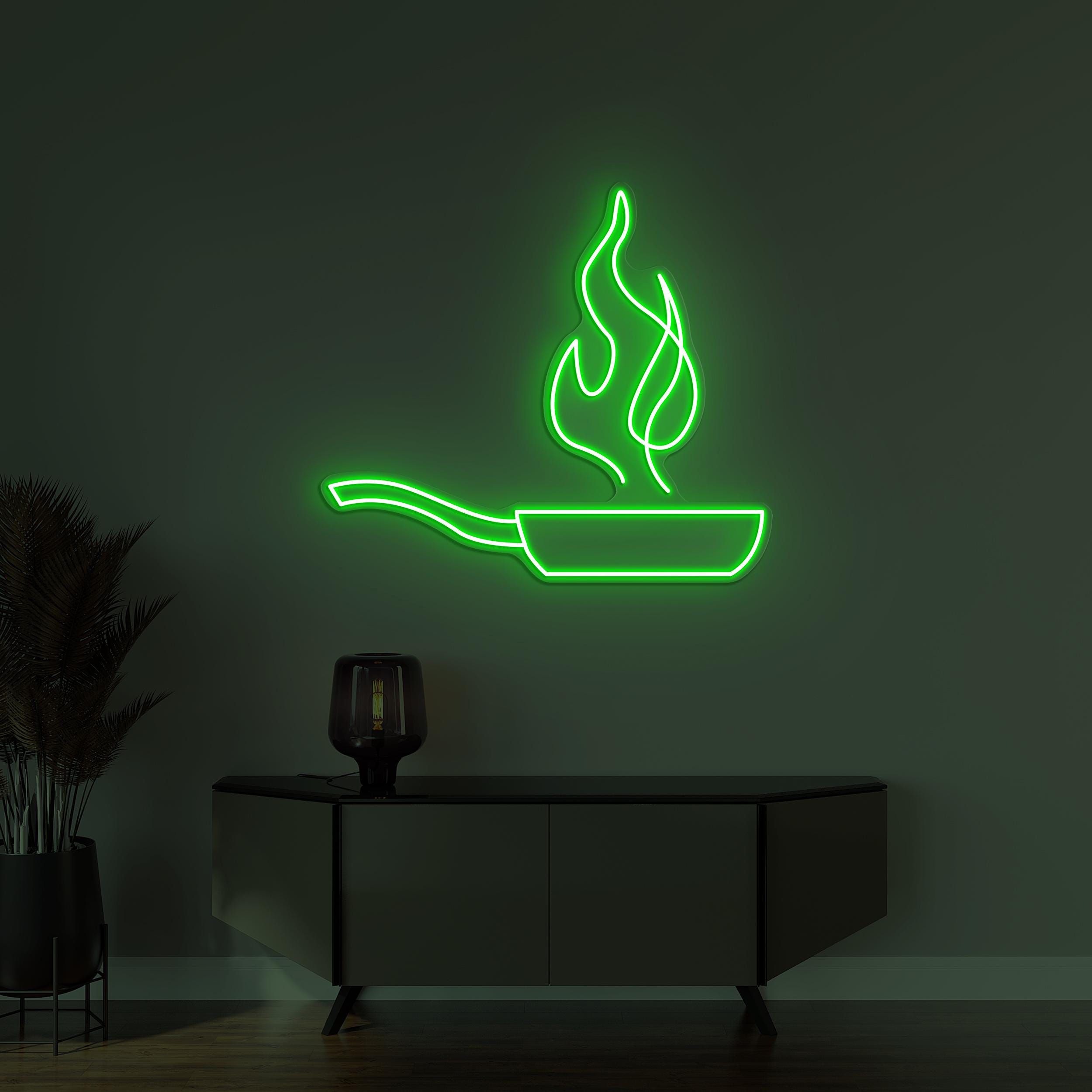 Frying Pan Neon Sign, Frying Pan LED Light, Kitchen Wall Decor, Chef's Wall Art, Cooking Neon Light, Restaurant Led Decor, Flames Pan Sign