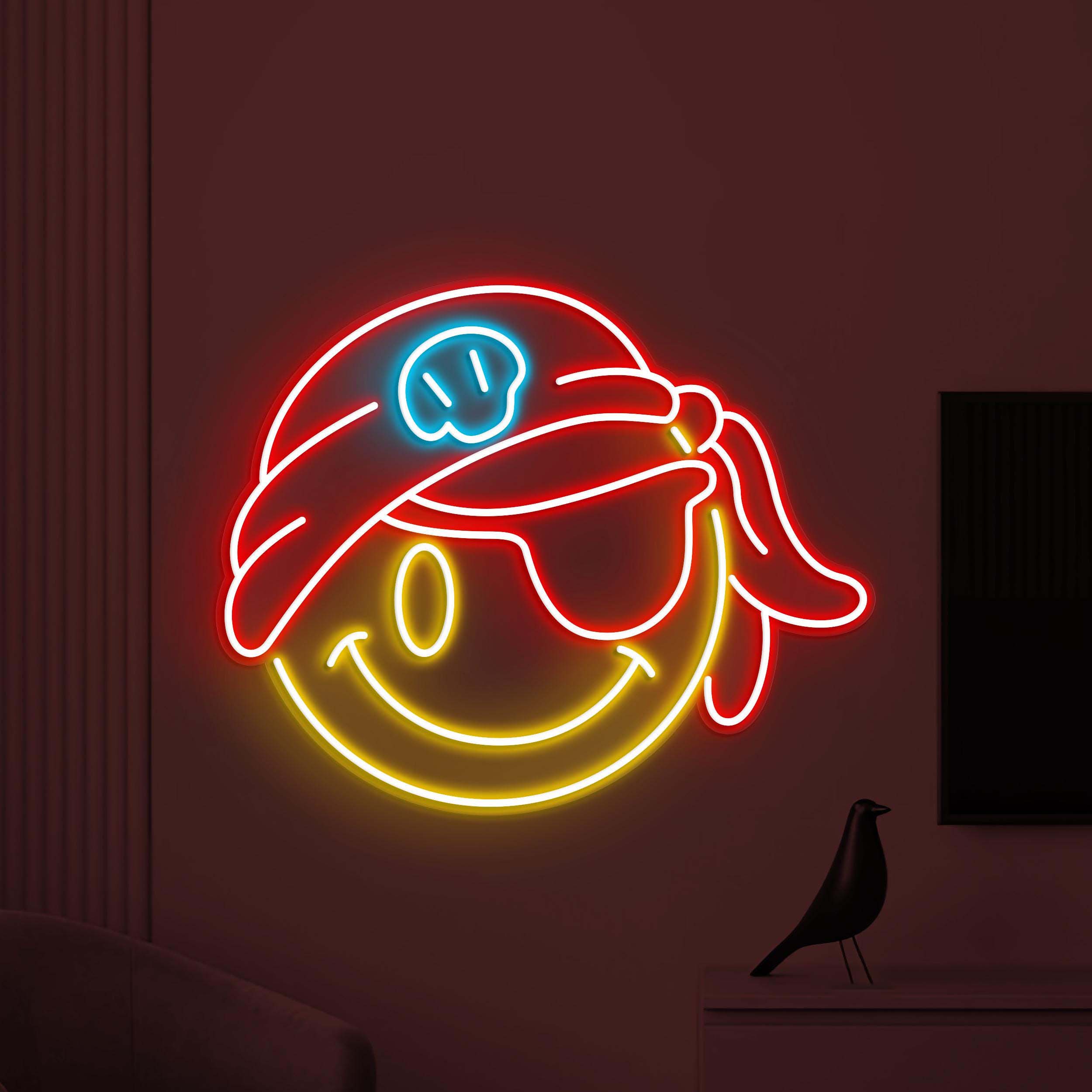Pirate Smiley Face Neon Sign, Pirate Smiley Emoji LED Light, Smiley Face Wall Decor, Kids Room Wall Art, Pirate Emoji Sign, Bedroom Neon Art