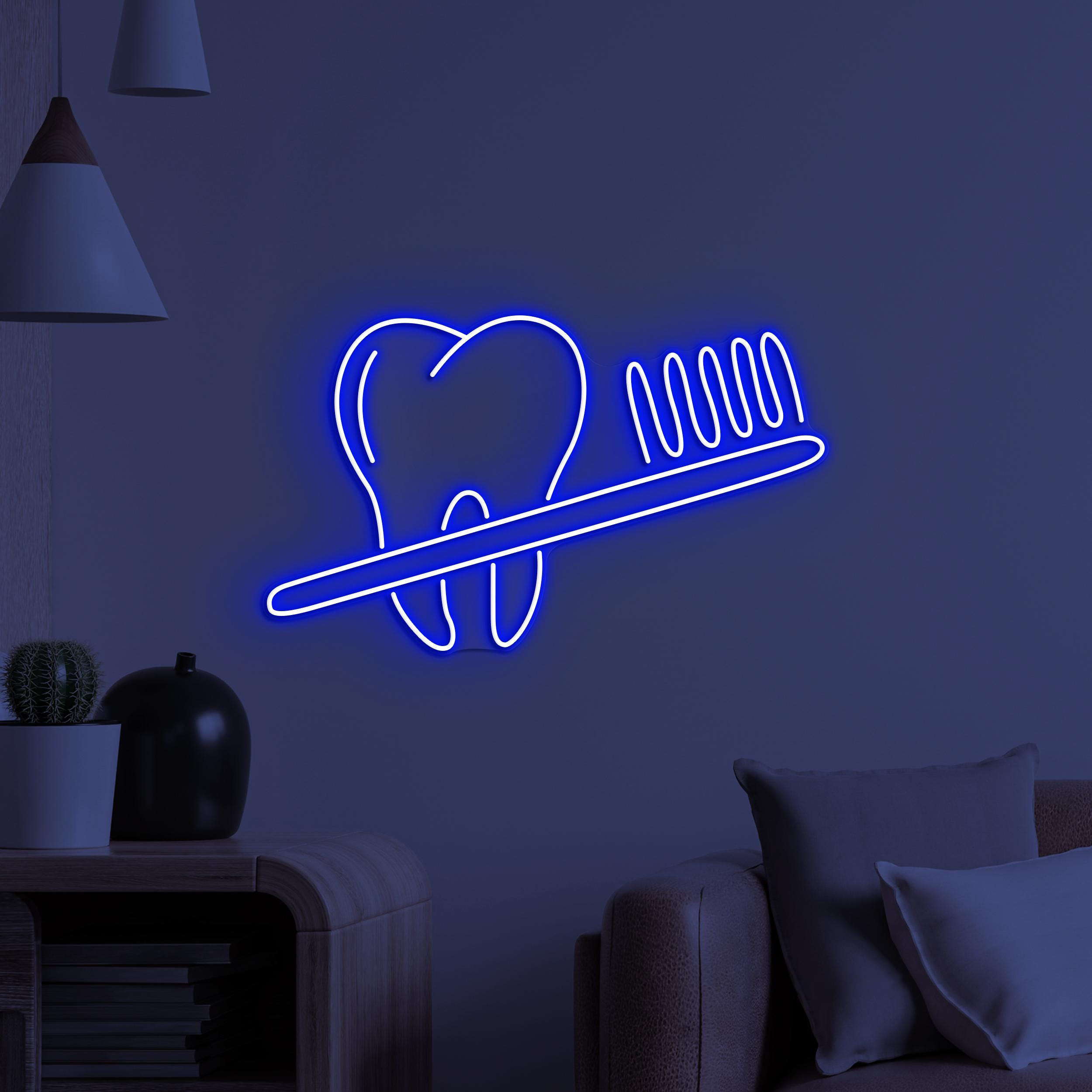 Toothbrush and Teeth Neon Sign, Toothbrush and Teeth LED Light, Bathroom Wall Decor, Dental Office Neon Light, Tooth & Brush Wall Light