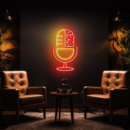 Brain and Mic Neon Sign, Podcast Microphone LED Light, Wall Art for Recording Studio, Home Decor, Podcast Radio Music Club, Personalized Art