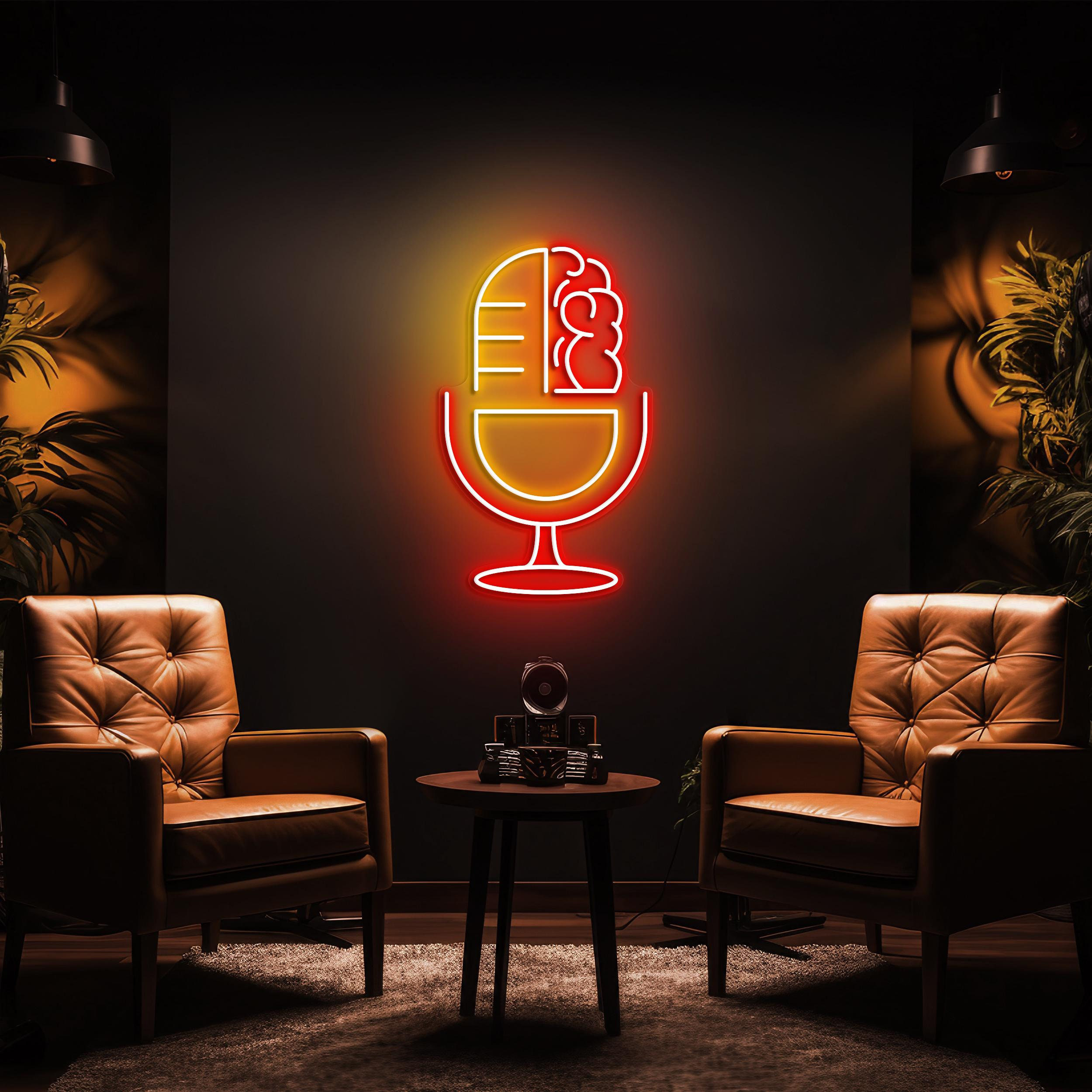Brain and Mic Neon Sign, Podcast Microphone LED Light, Wall Art for Recording Studio, Home Decor, Podcast Radio Music Club, Personalized Art
