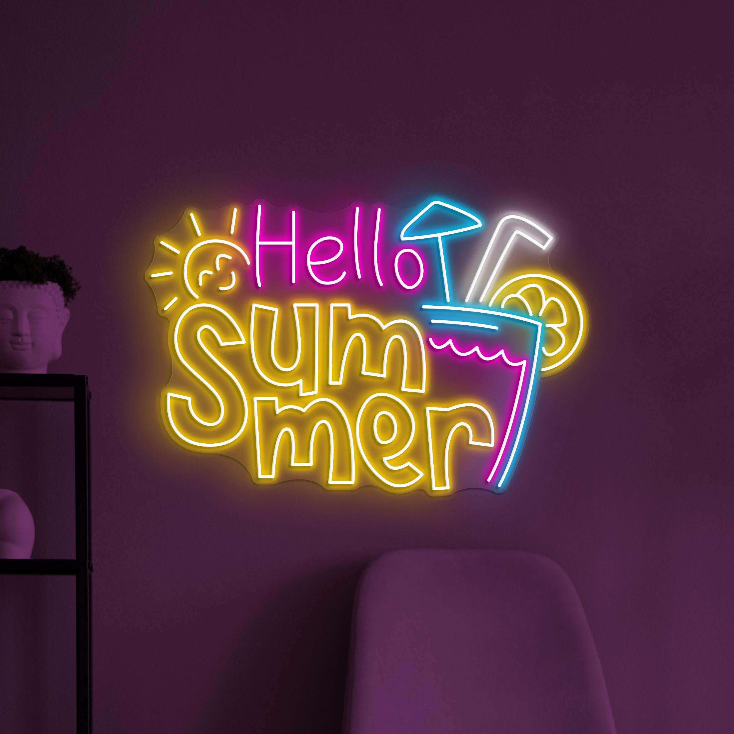 Hello Summer Neon Sign, Hello Summer LED Light, Party Wall Decor, Holiday Neon Art, Beach Neon Light, Summer Party Sign, Welcome Summer Art