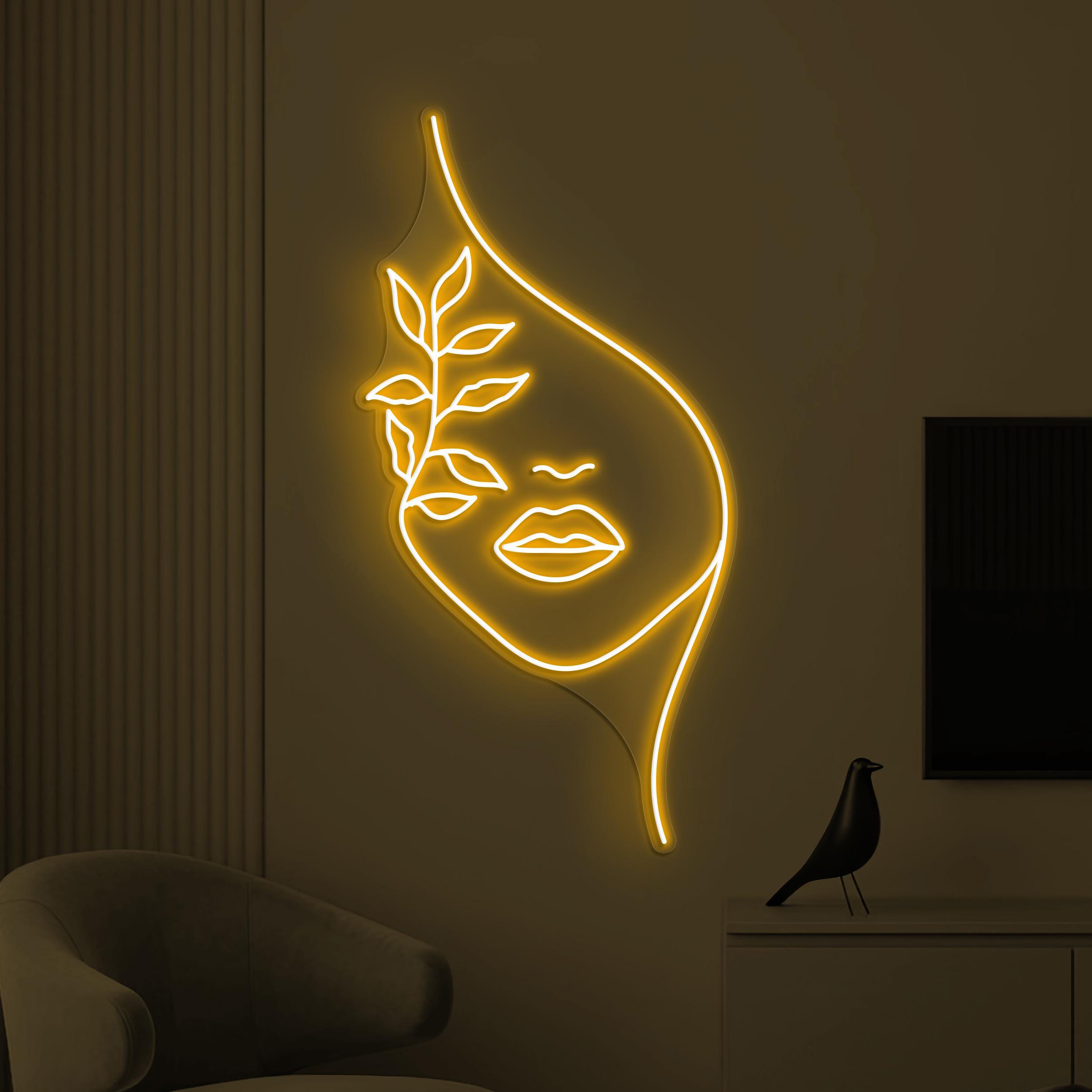 Woman with Leaves Neon Sign, Woman with Leaves LED Sign, Floral Face Wall Decor, Nature's Beauty Wall Art, Home Wall Decor, Girl Room Decor