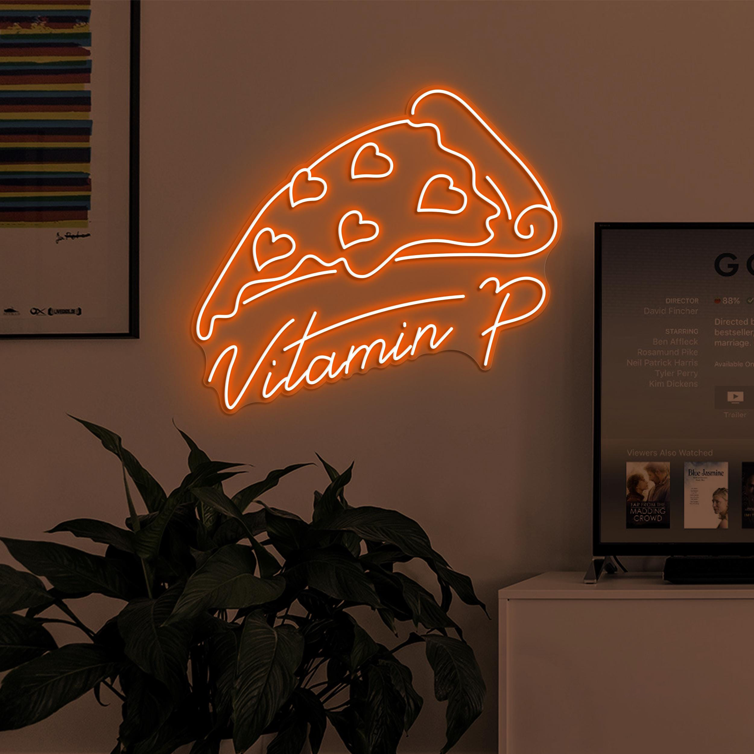Pizza Neon Neon Sign, Pizza Vitamin P LED Light, Vitamin P Logo Wall Decor, Pizza Cafe Wall Art, Heart Pizza Wall Art, Love Pizza Neon Sign