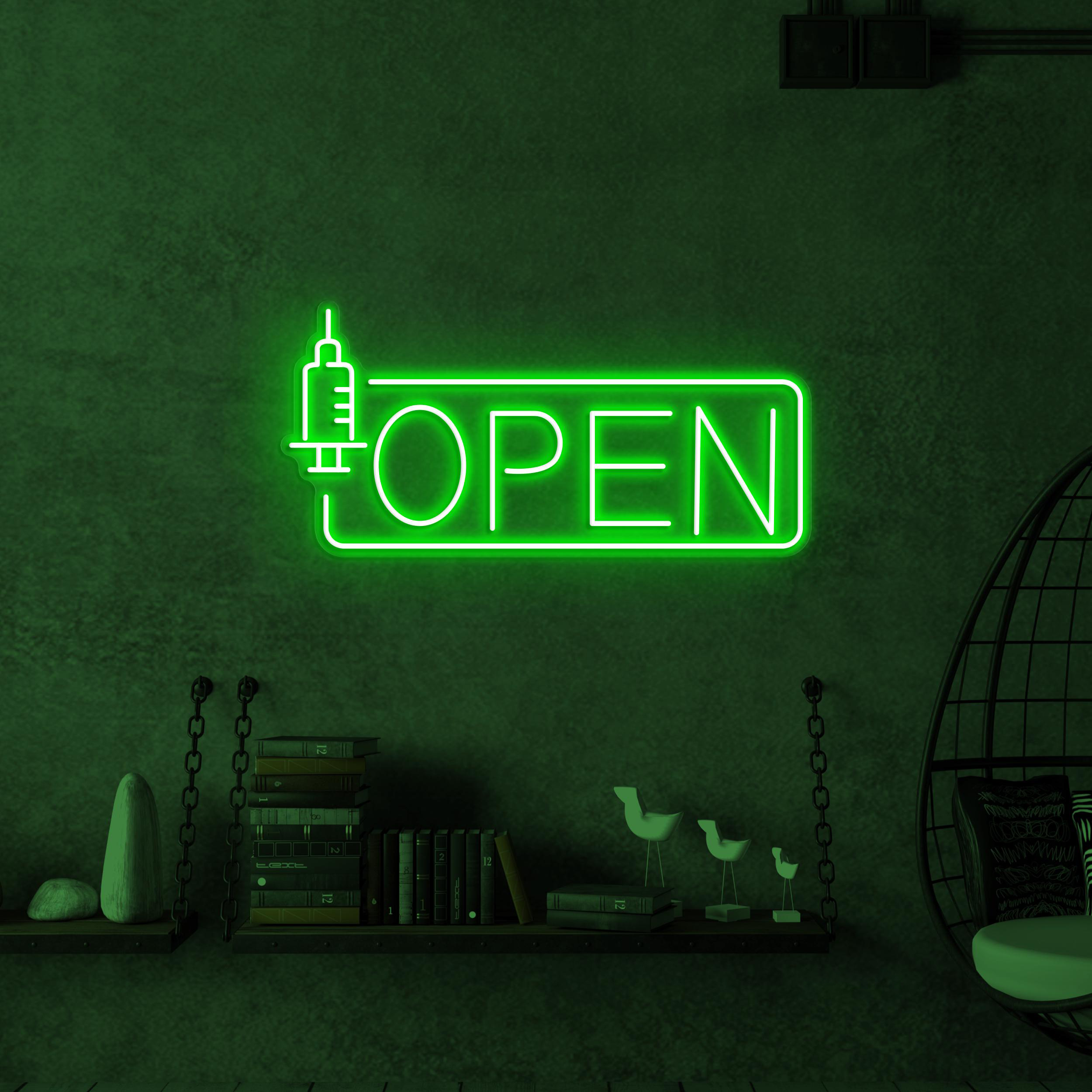 Open Neon Sign, Open LED Sign, Medical Wall Decor, Syringe Wall Art, Hospital Open Neon Light, Open Logo Led Sign, Business Logo Neon Sign