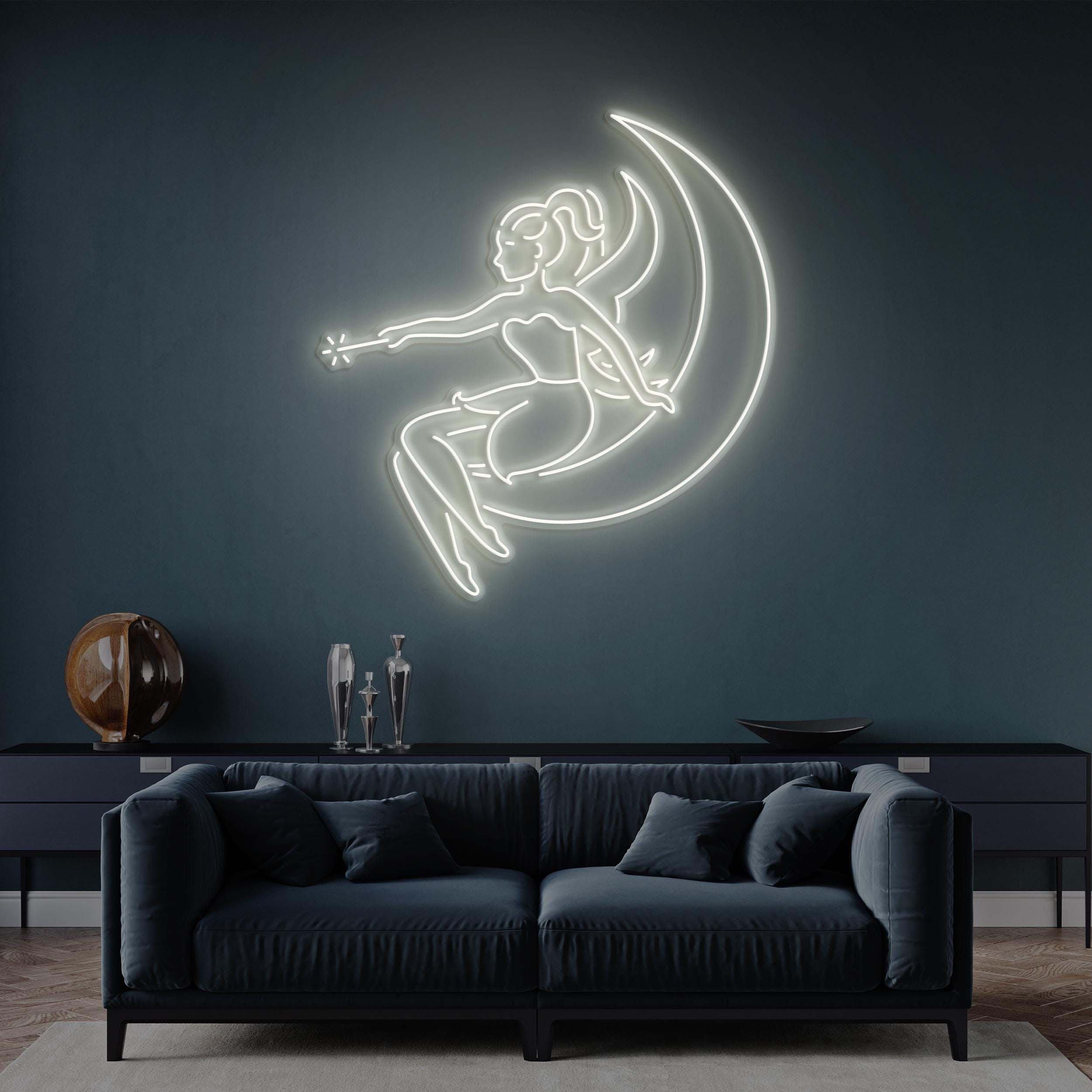 Fairy Girl on Moon Neon Light, LED Neon Sign for Kids' Room, Butterfly Fairy Art, Magical Bedroom Decor, Custom Neon Sign for Nursery Decor