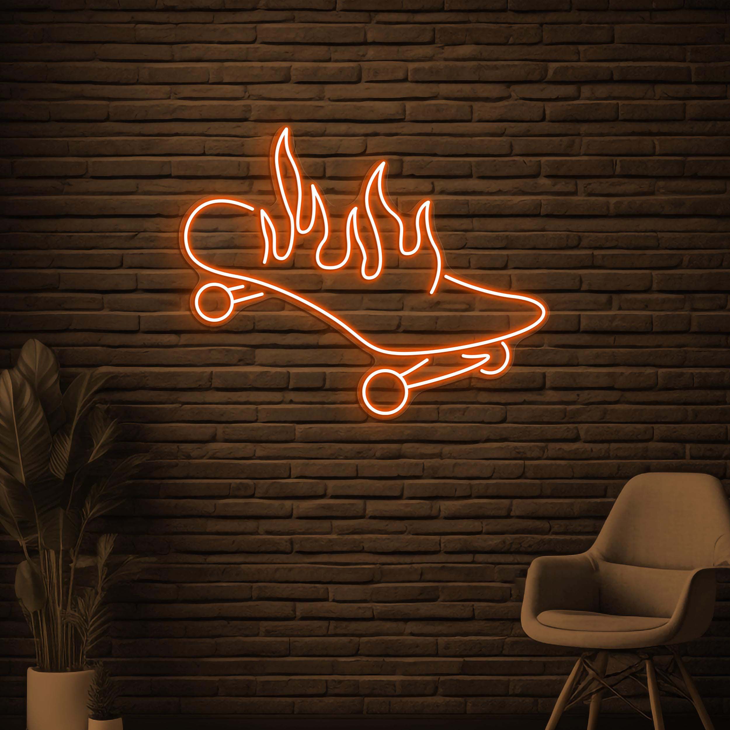 Skateboard On Fire Neon Sign, Skateboard On Fire LED Light, Flaming Skateboard Wall Light, Sports Shop Wall Decor, Game Room Neon Sign, Gift