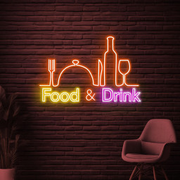Food & Drink Neon Sign, Food and Drink LED Light, Restaurant Wall Decor, Cafe Wall Art, Custom Neon Sign, Kitchen Neon Light, Food Shop Art
