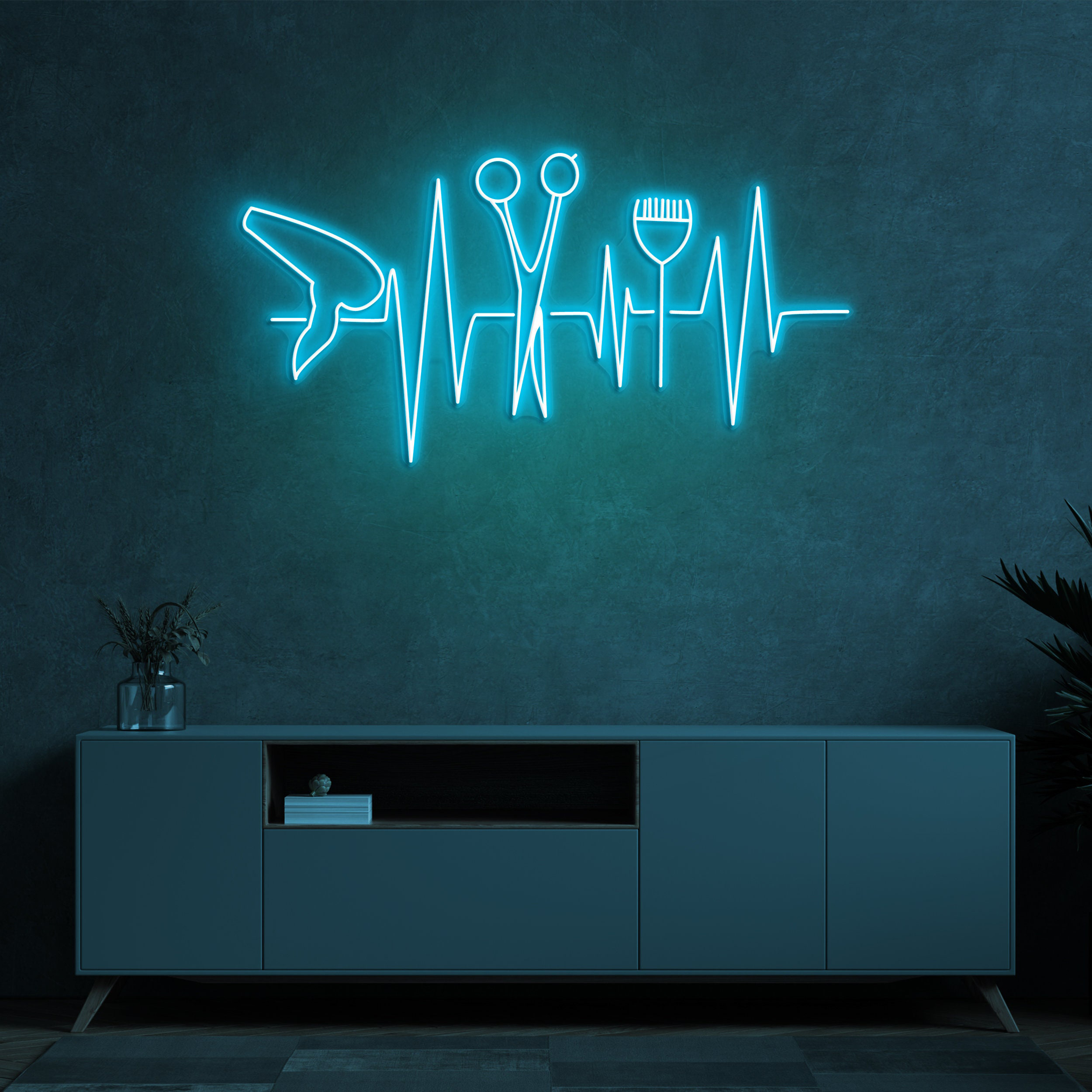 Hair Salon Neon Sign, LED Neon Light with Heartbeat, Hairdryer, Scissors, and Comb, LED Neon Sign for Barber Shop and Store Decor, Neon Art