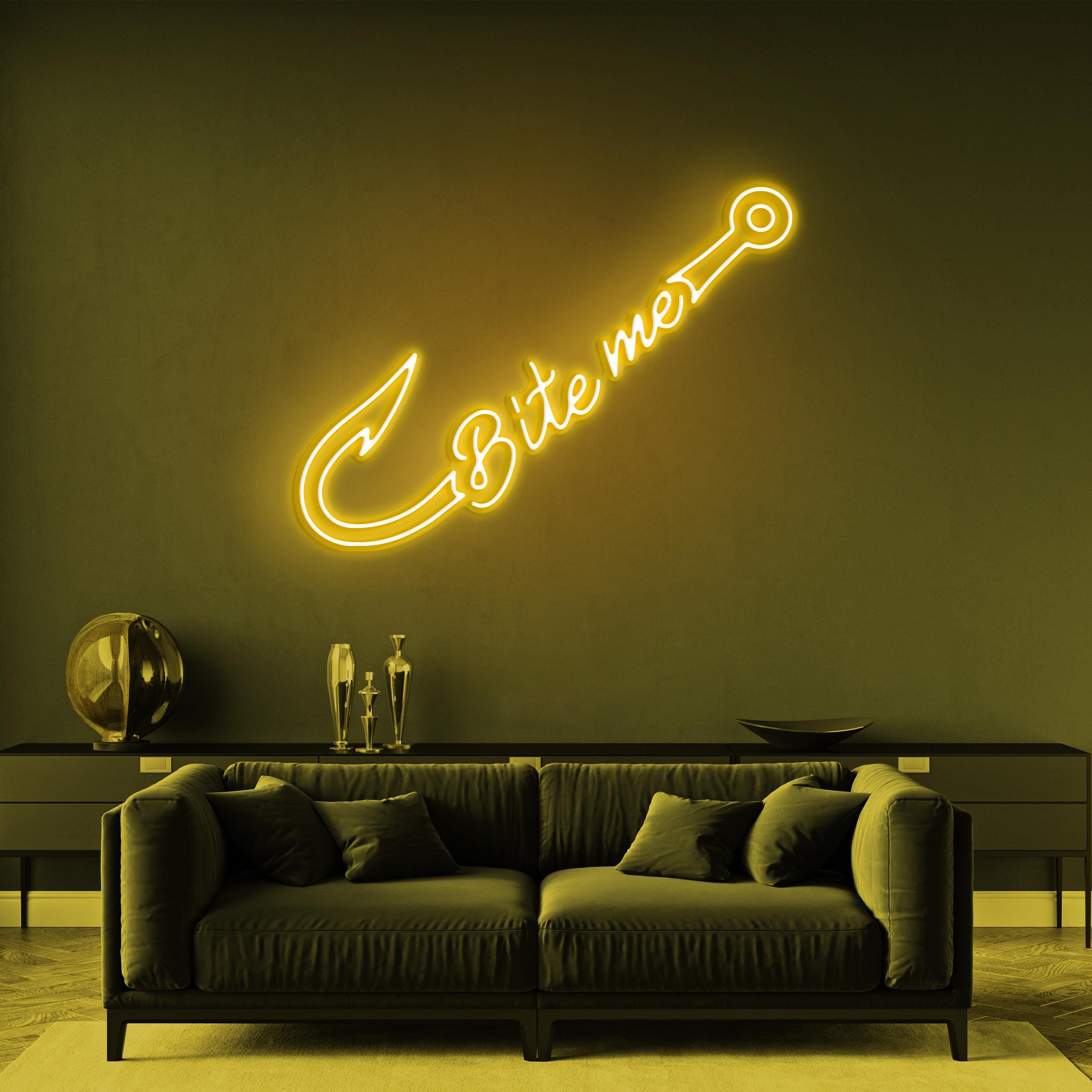 Bite Me Neon Signs, Bite Me Led Light, Fishing Hook LED Neon Art, Home Wall Decor, Custom Bite Neon Sign, Fishing Wall Art, Fish Bite Sign