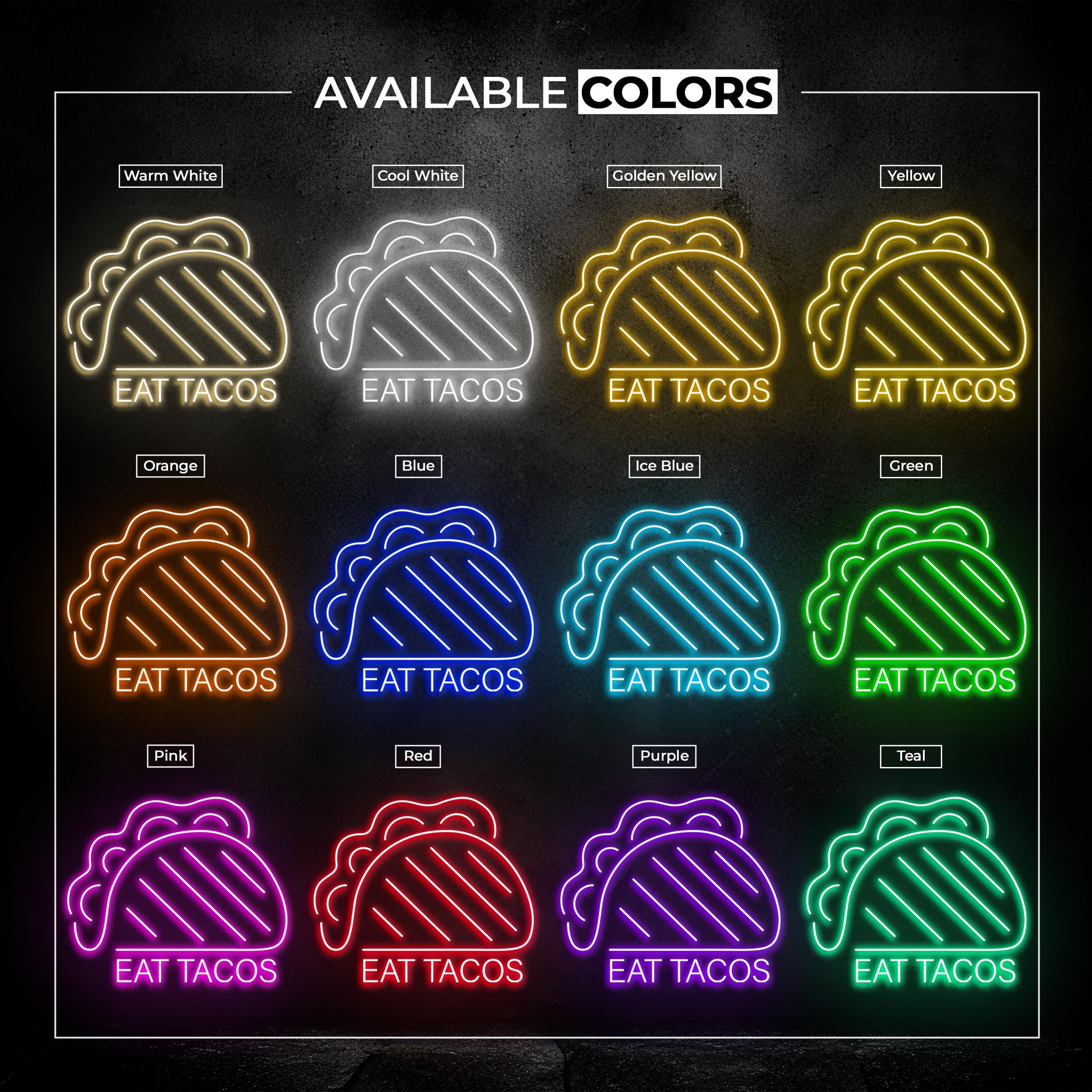 Eat Tacos Neon Sign, Eat Tacos LED Light, Tacos Sandwich Wall Art, Kitchen Wall Decor, Cafe Neon Art, Mexican Food Neon Art, Retro Taco Sign