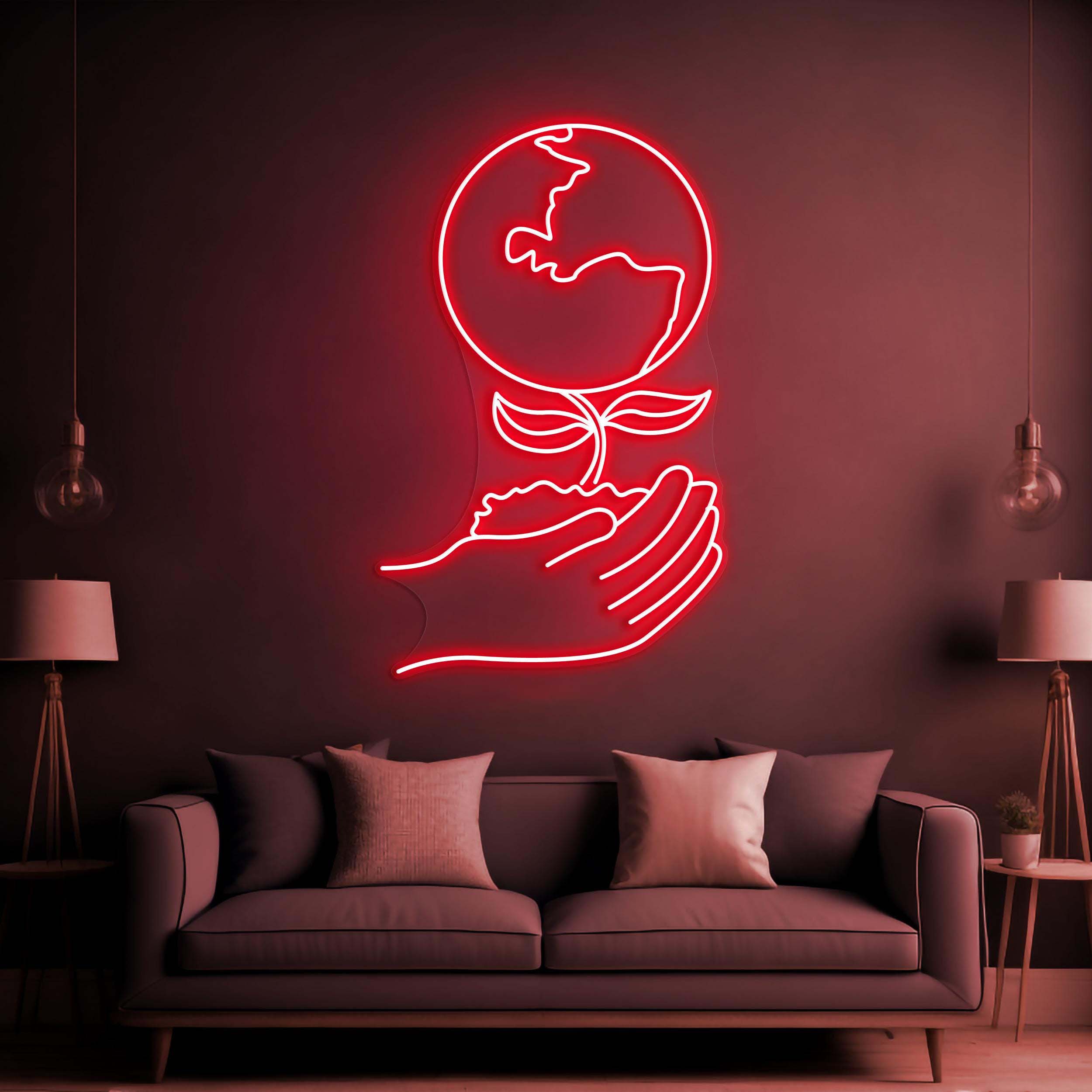 Hands Holding Earth Neon Sign, Hands Holding Earth LED Neon Art, Earth Art, Hands Growing Earth Light, Home Wall Decor, The World Led Light