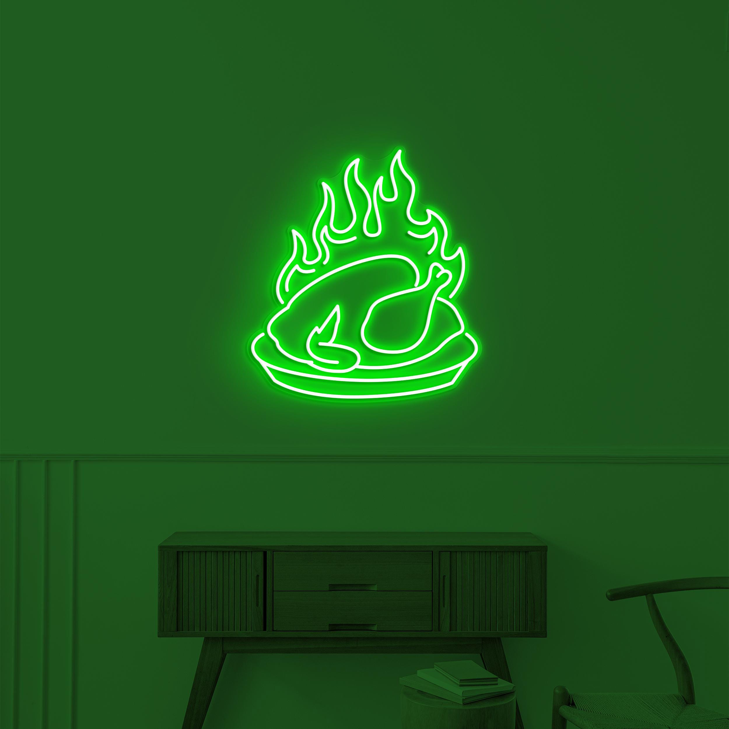 Flaming Chicken Neon Sign, Flaming Chicken LED Light, Restaurant Wall Decor, Chicken Shop Wall Art, Chicken Neon Sign, Roast Chicken Sign