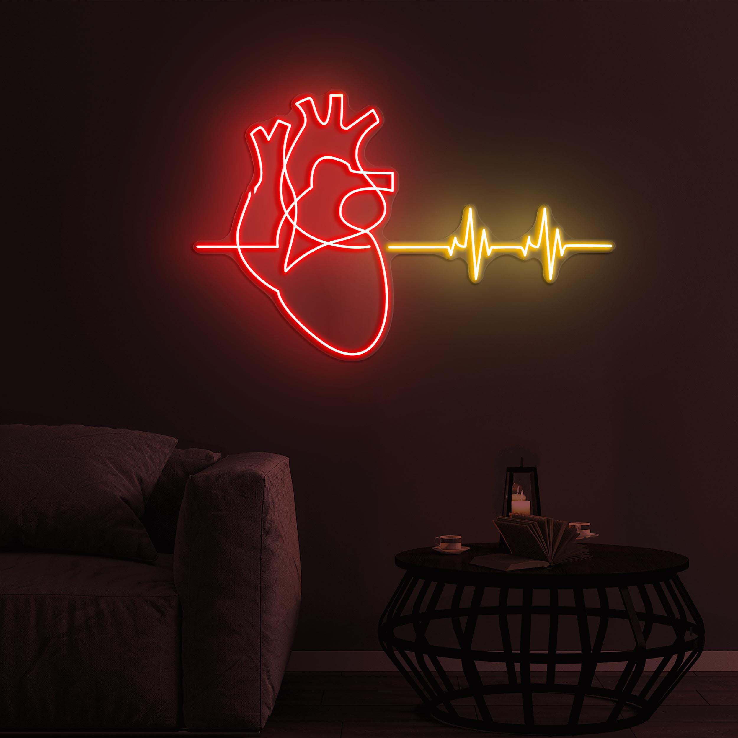 Heartbeat with Heart Neon Sign, Heartbeat with Heart LED Light, Pulse LED Neon Art, Home Wall Decor, Hospital Wall Art, Kids Room Wall Art