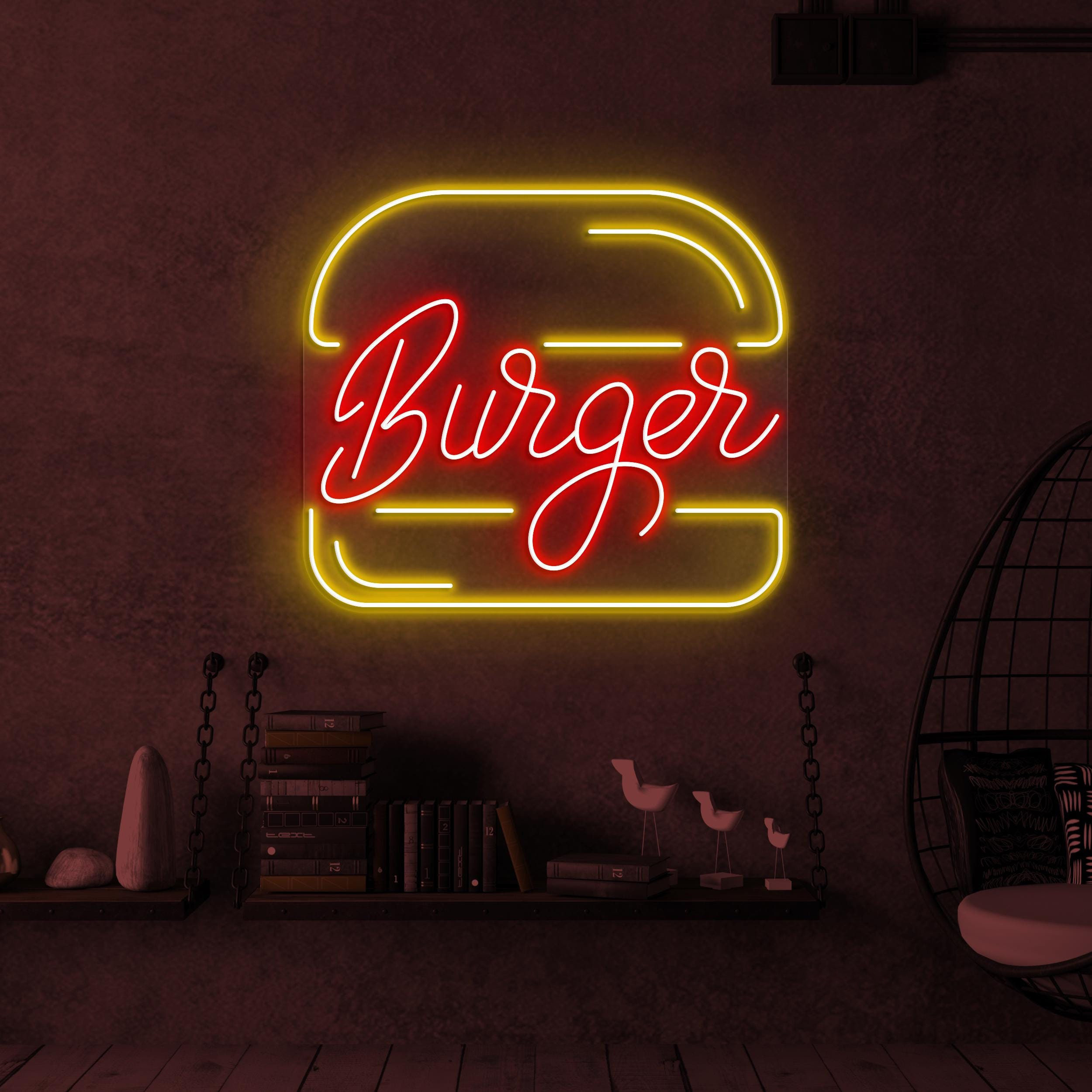 Burger Neon Sign, Hamburger LED Light, Fast Food Decor, Burger Logo Sign, Burger Lover Gift, Hamburger Neon Art, Sign, Restaurant Neon Sign