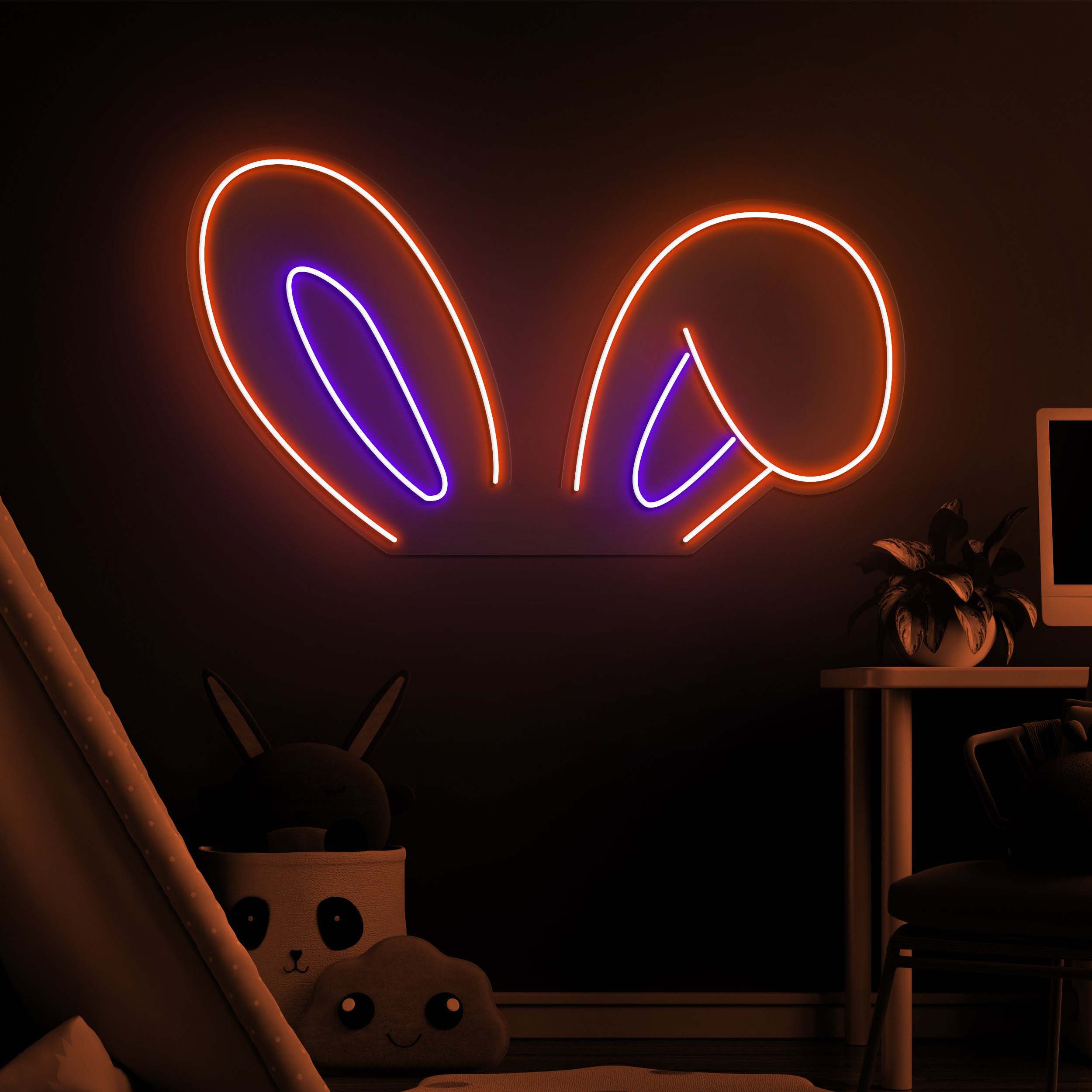 Bunny Ear Neon Sign, Cute Animal Neon Light, Bunny Ears Wall Decor, Personalized Gifts, Ideal for Kids'Rooms, Parties, Photography Backdrops