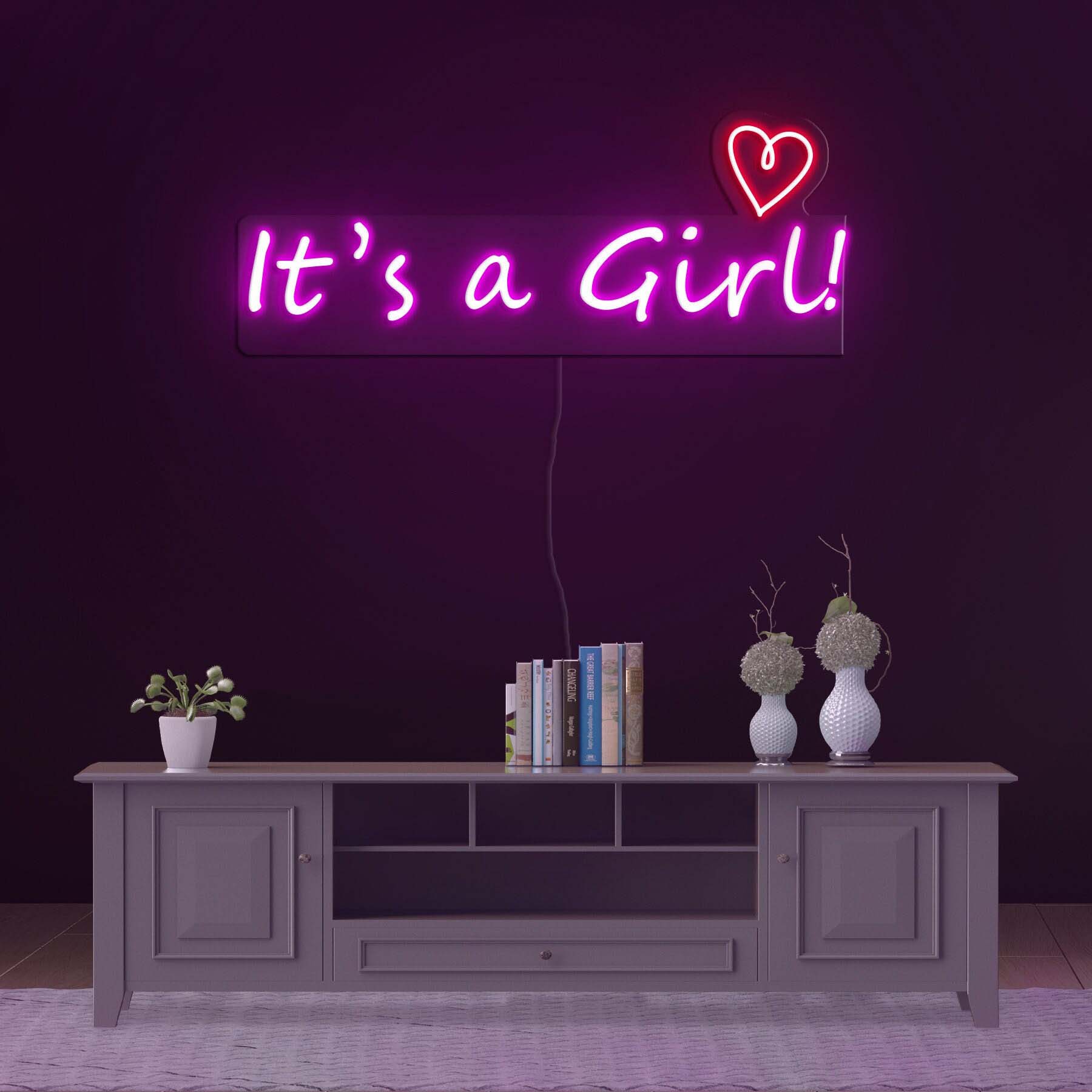 It's a Girl Neon Sign, Baby Shower Decor and Gift, Nursery Wall Art, Personalized LED Neon Light for Birthday Party, Baby Room Decor