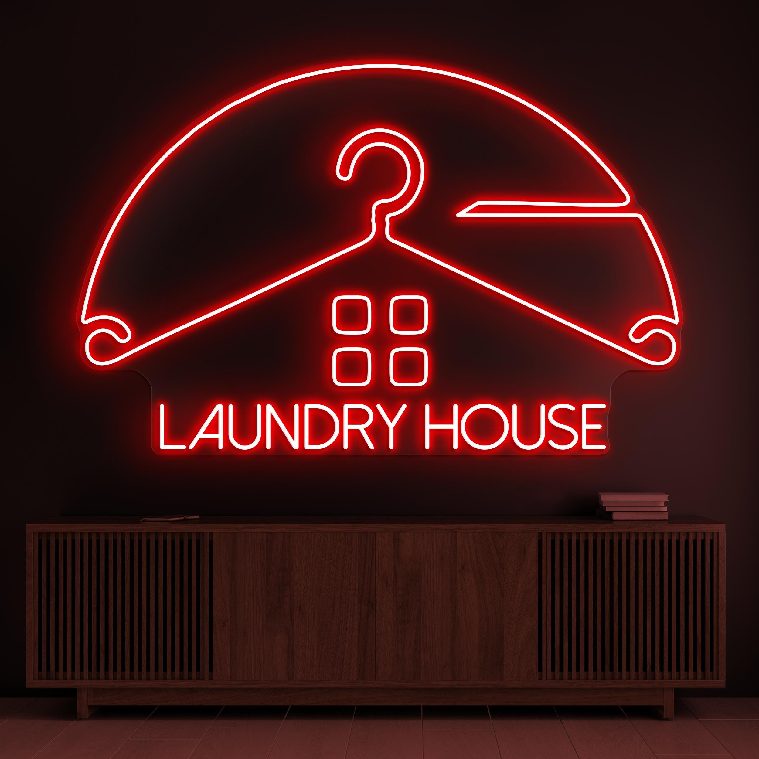 Laundry House Neon Sign, Laundry House LED Light, Laundry Room Wall Decor, Clean Clothes Wall Sign, Hanger Neon Light, Dry Clean Shop Decor