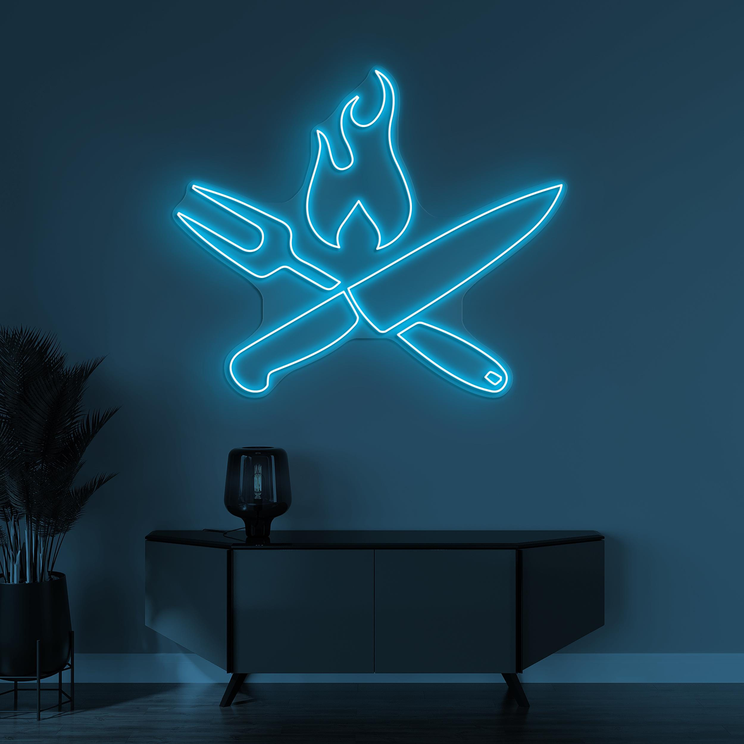 Fork & Knife Neon Sign, Fork Knife LED Light, Fire Wall Decor, Flaming Fork Knife Wall Art, Decor For Restaurants Cafe, Bar and Home Decor