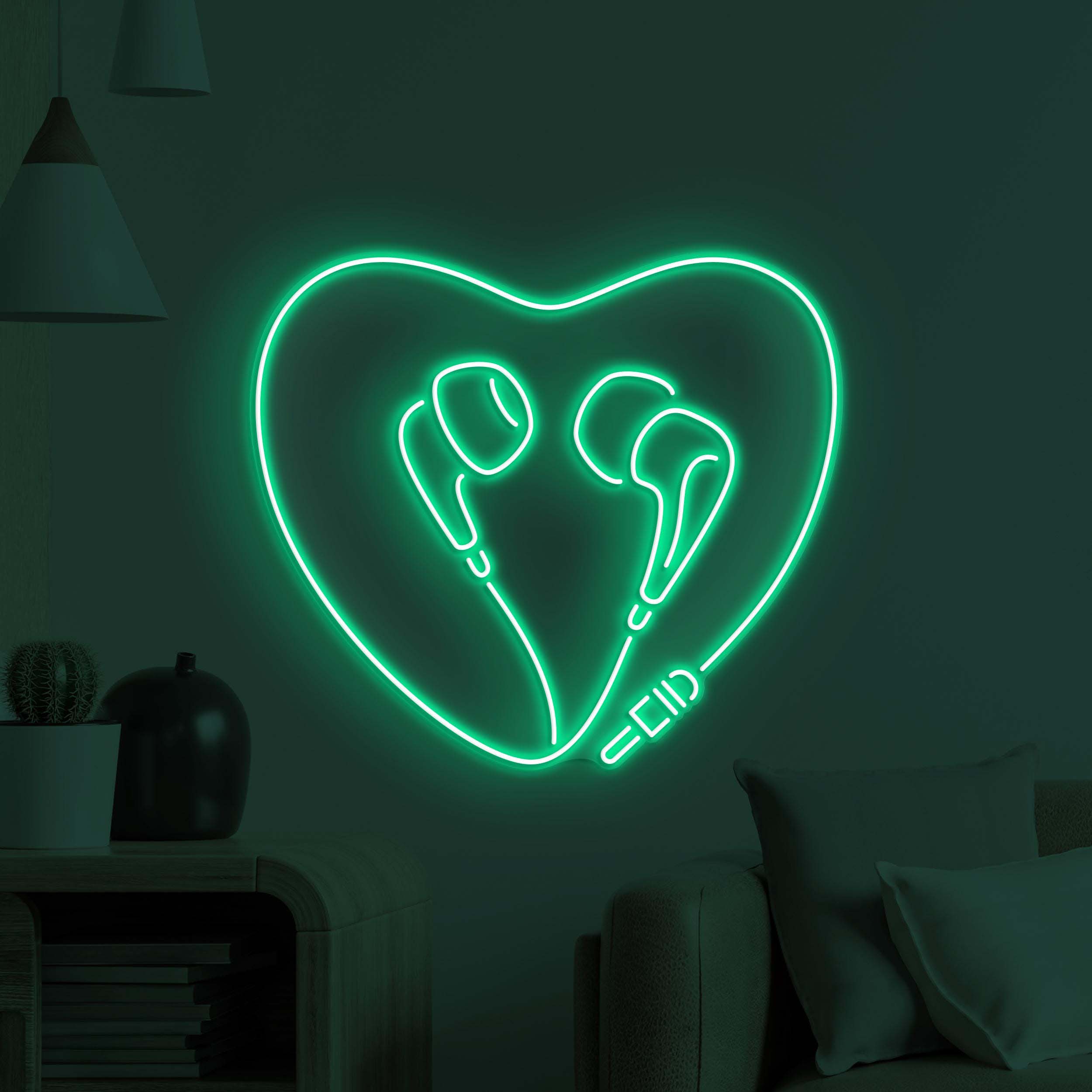 Heart Earphone Neon Sign, Headphones Heart LED Light, Love Beats Wall Decor, Home Neon Light, Music Heart Wall Art, Music Love Neon Decor