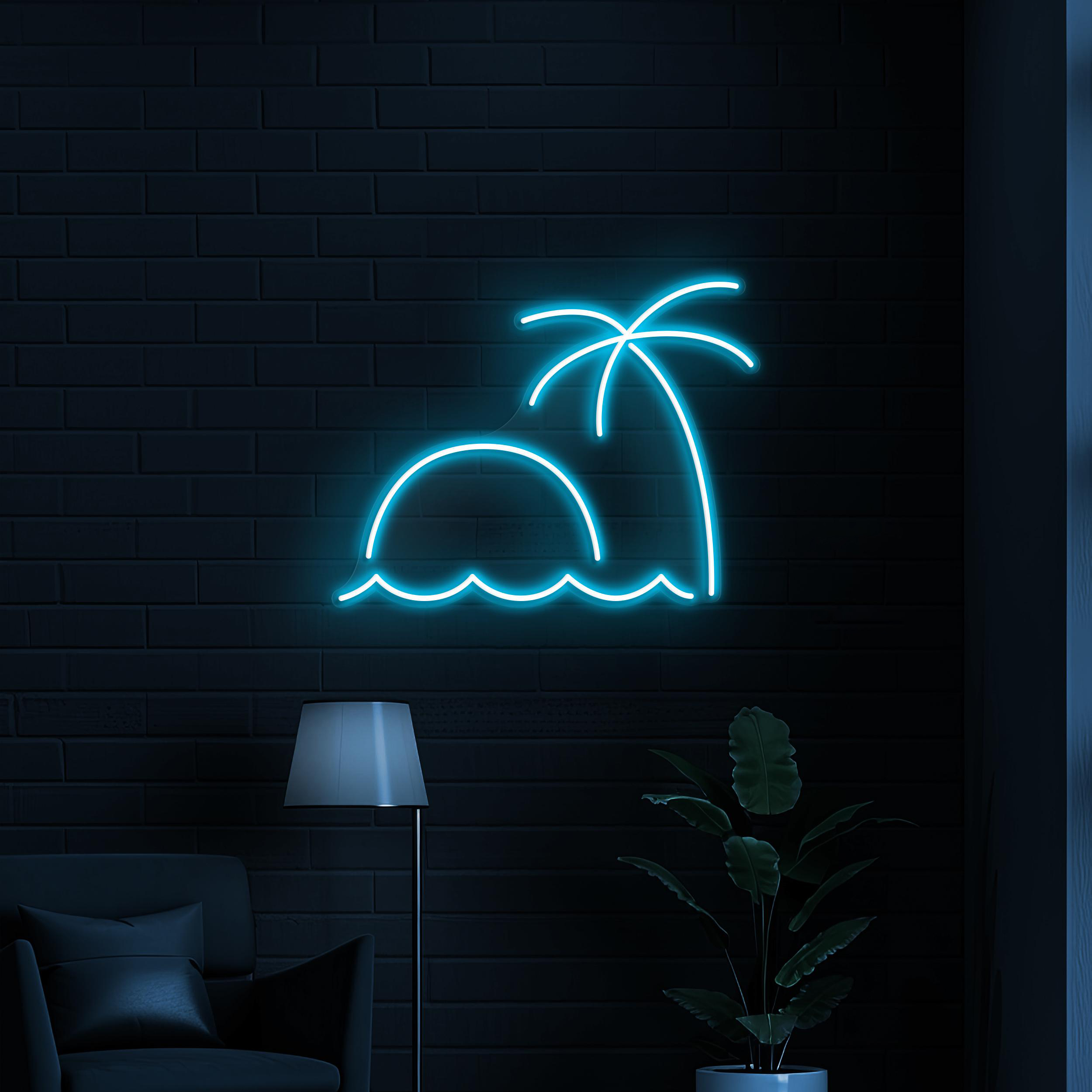 Beach Sunset Neon Sign, Beach Sunset LED Light, Ocean Waves Wall Decor, Beach & Tree Sunset Sign for Home, Beach Bar Decor, Beach Lover