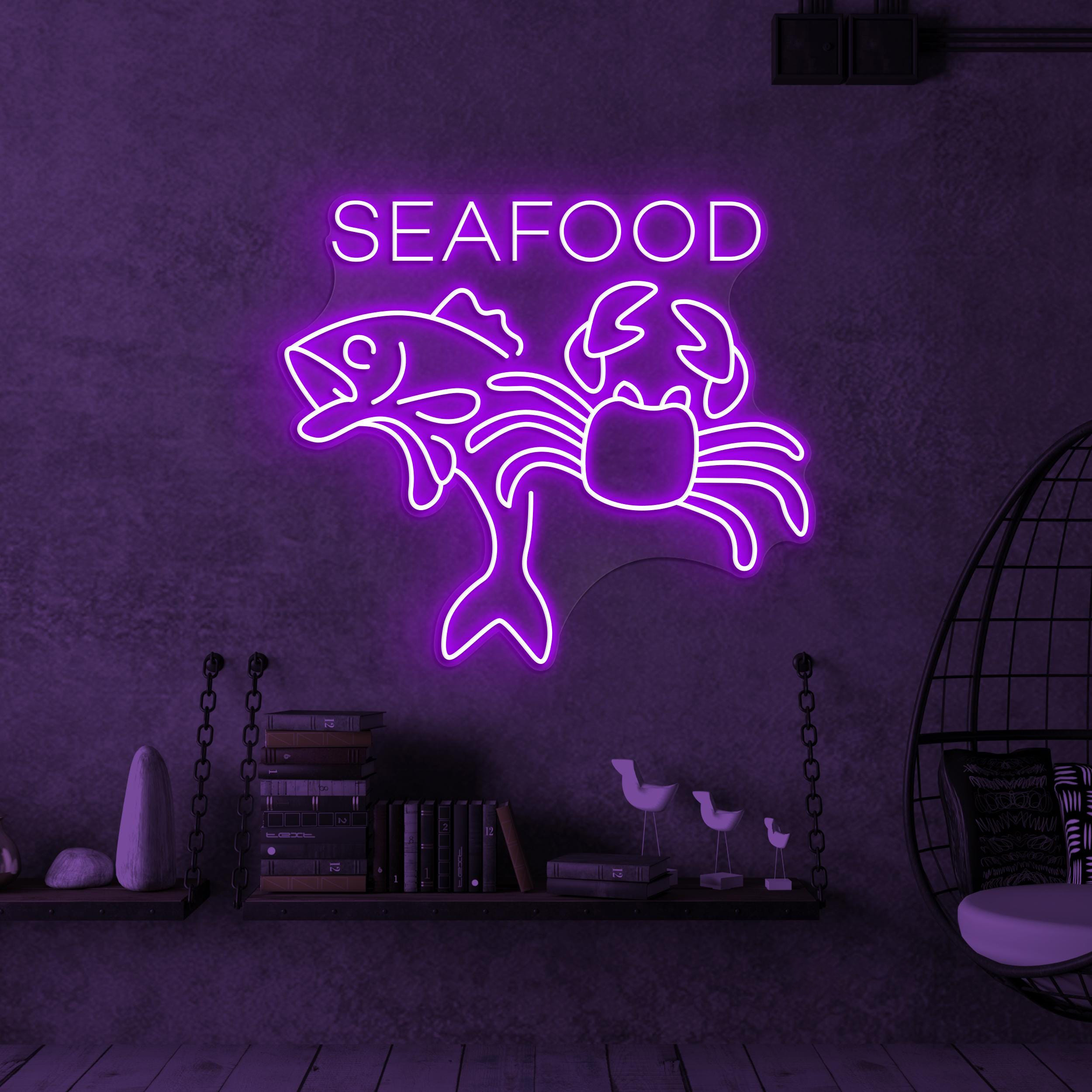 Seafood Neon Sign, Seafood LED Light, Fish Shop Wall Decor, Crab Wall Art, Seafood Restaurants Neon Led Light, Beach Neon Decor, Seafood Art