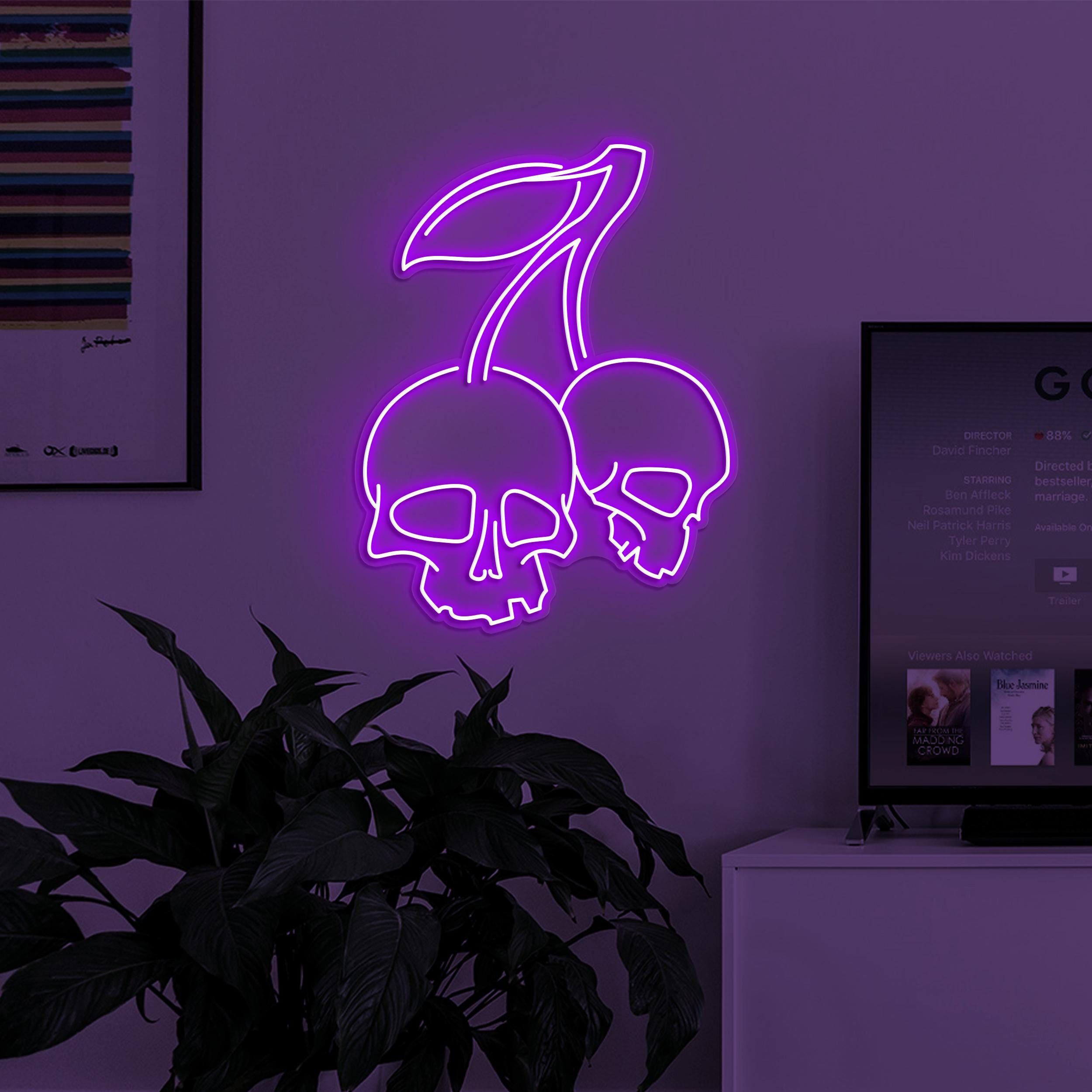 Skull Cherry Neon Sign, Skull Cherry LED Light, Cherry Wall Decor, Skeleton Head Neon Art, Party Sign, Horror House Decor, Fruit Shop decor