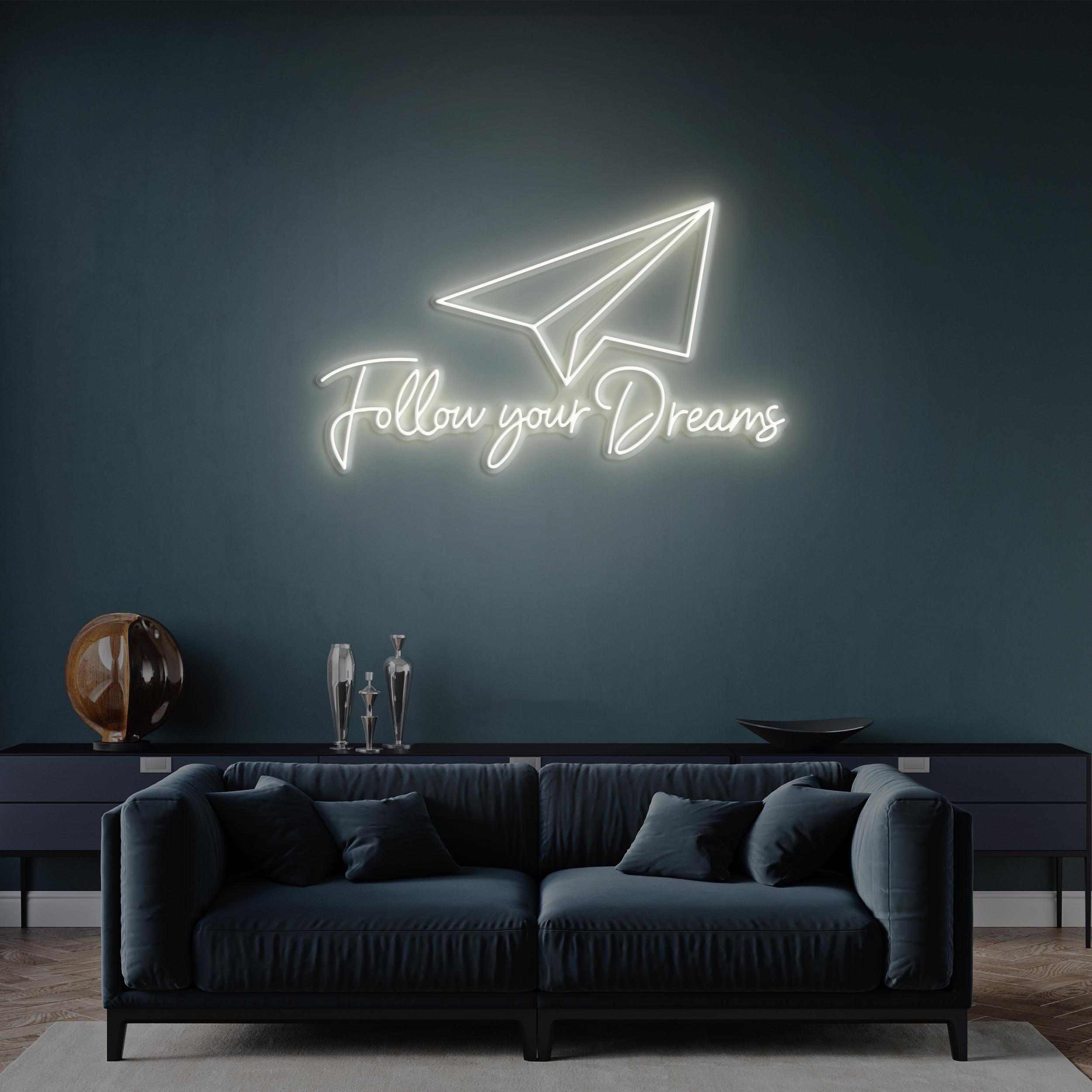 Follow Your Dreams Neon Sign, Follow Your Dreams LED Light, Flying LED Neon Art, Home Wall Decor, Believe in Yourself Neon Sign, Custom Sign