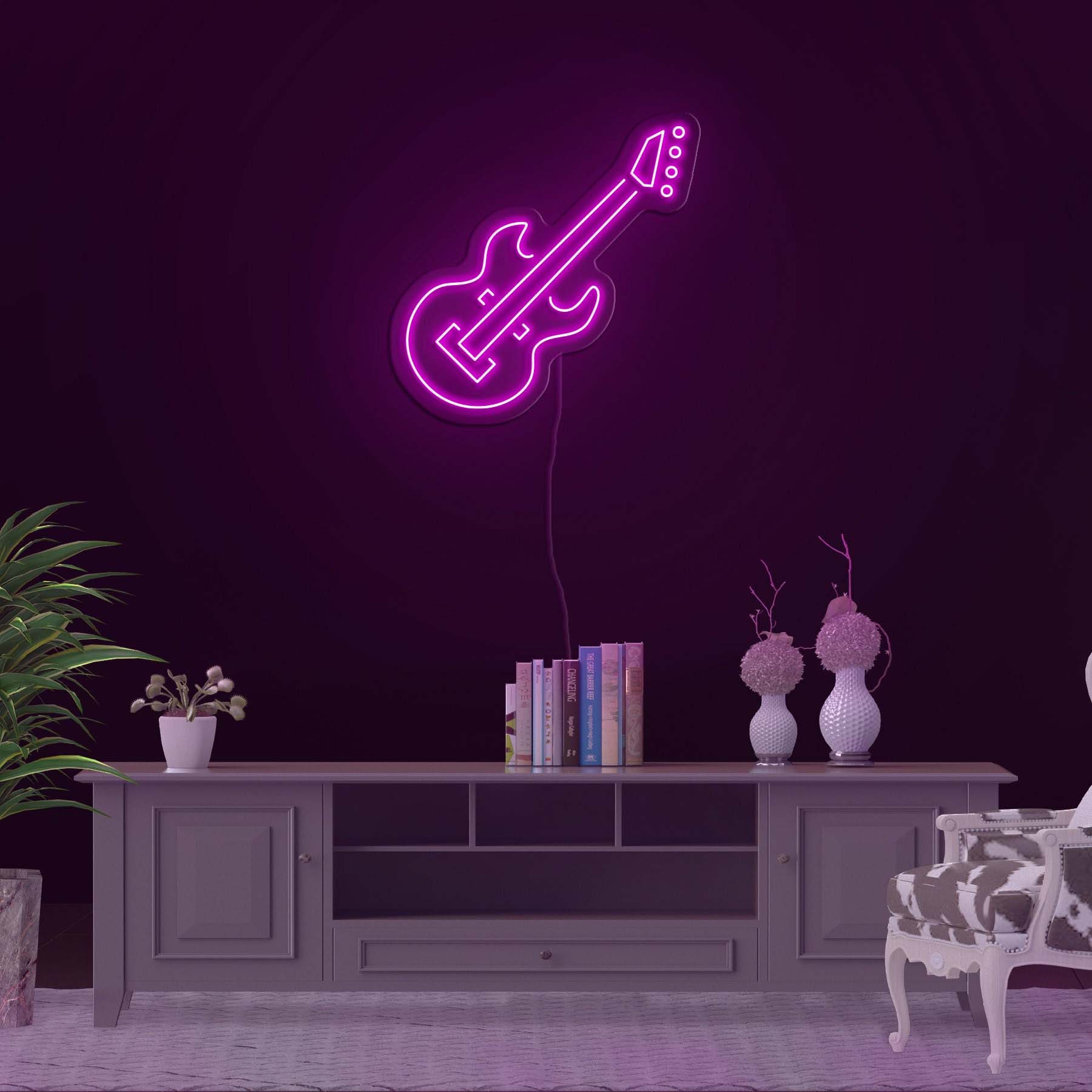 Guitar Neon Signs, LED Lights for Guitar Lovers, Music Neon Signs, Live Music Art for Bar, Club, and Home Decor, Room decor, Led Neon Sign