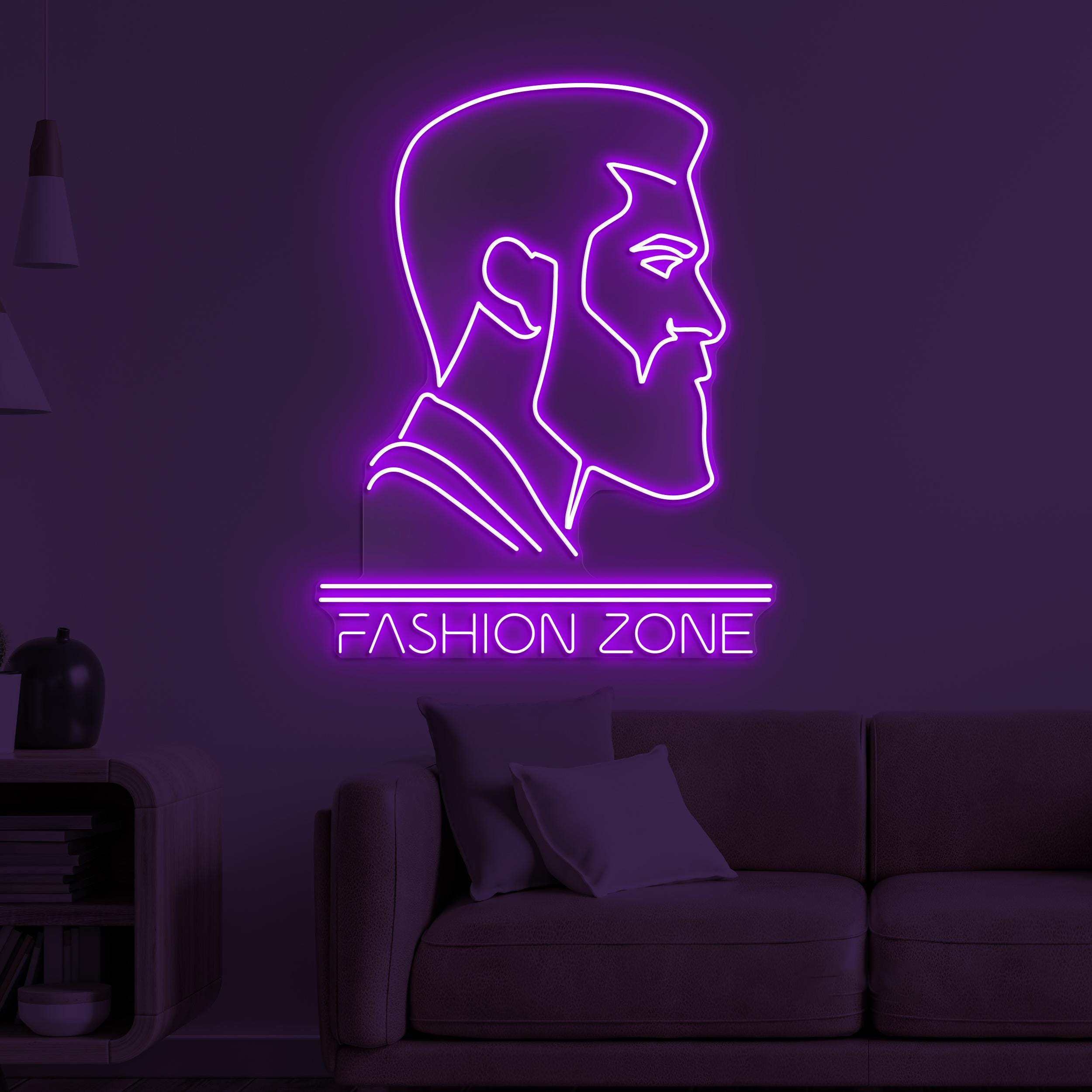 Fashion Zone Neon Sign, Fashion Zone LED Light, Beard Man Wall Decor, Men's Style Wall Art, Barber Shop Neon Light, Grooming Zone Neon Decor