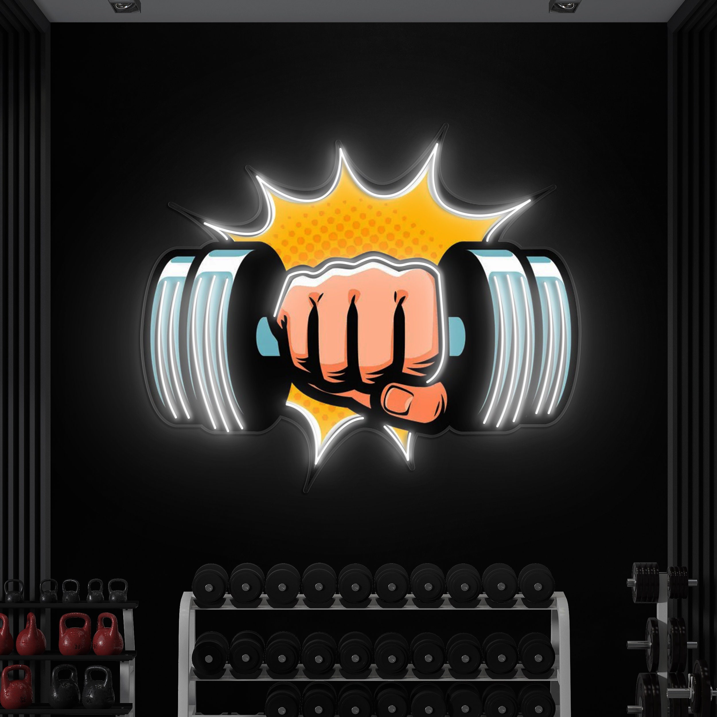 Dumbbell Neon Light Sign, Arm with Dumbbell Neon Pop Art, Gym Decor, Fitness Neon Sign for Room, Shop, Business, Home Gym, Workout Room,Gift