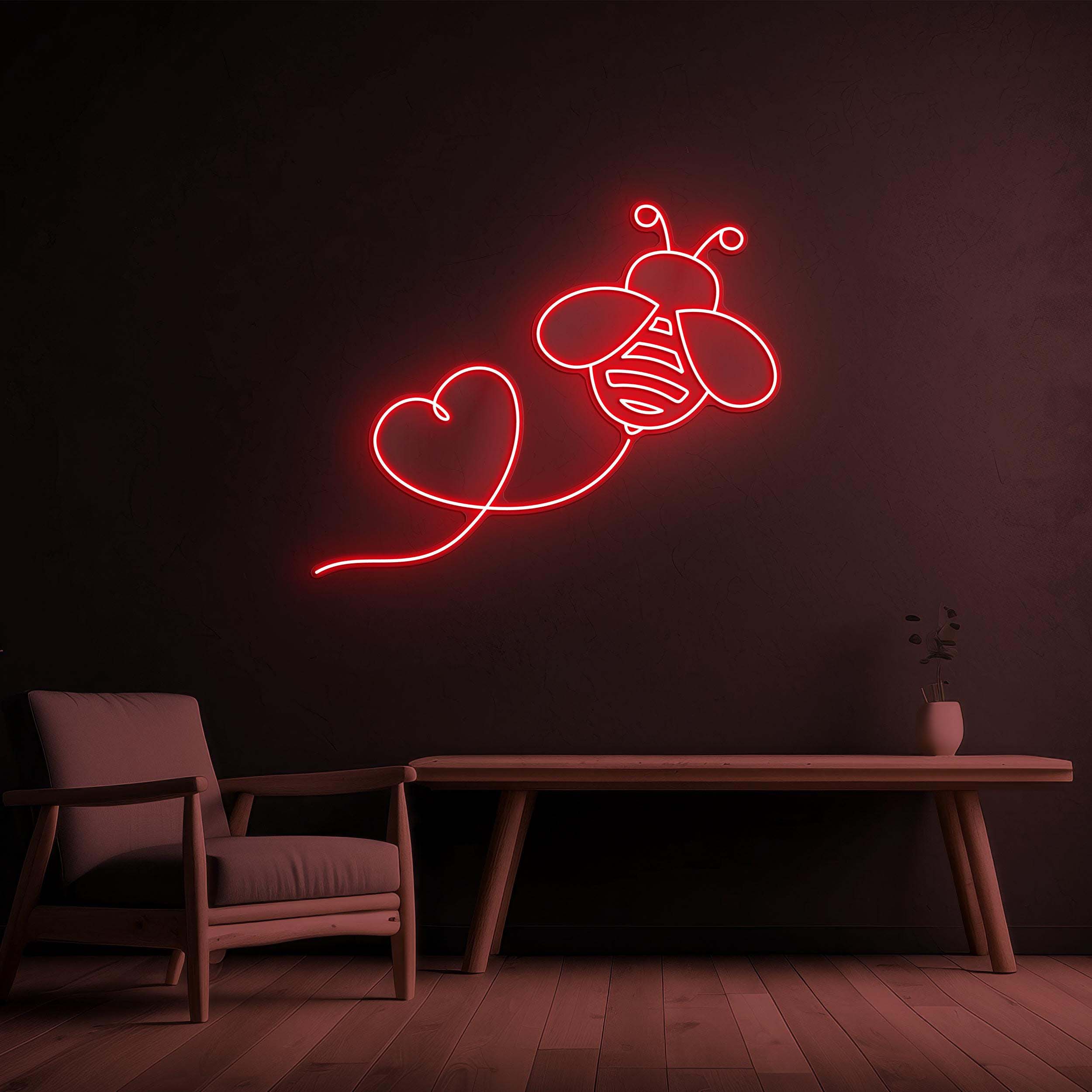 Bee Heart Neon Sign, Bee Heart LED Light, Bee Heart Wall Art, Flying Bee Heart Line Sign, Home, Room, Birthday & Party Decor, Bee Lover Gift